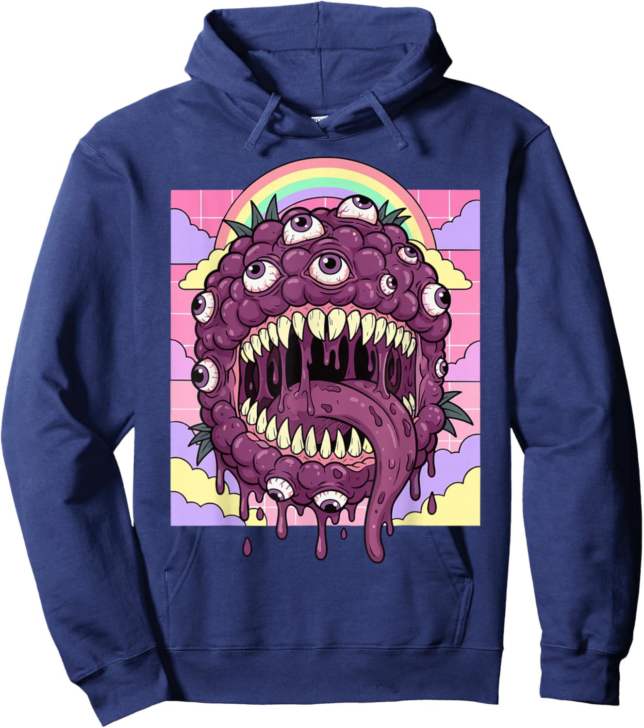 Weirdcore Aesthetic Kawaii Boysenberry Eyeballs Hoodie - Hoodie | Navy