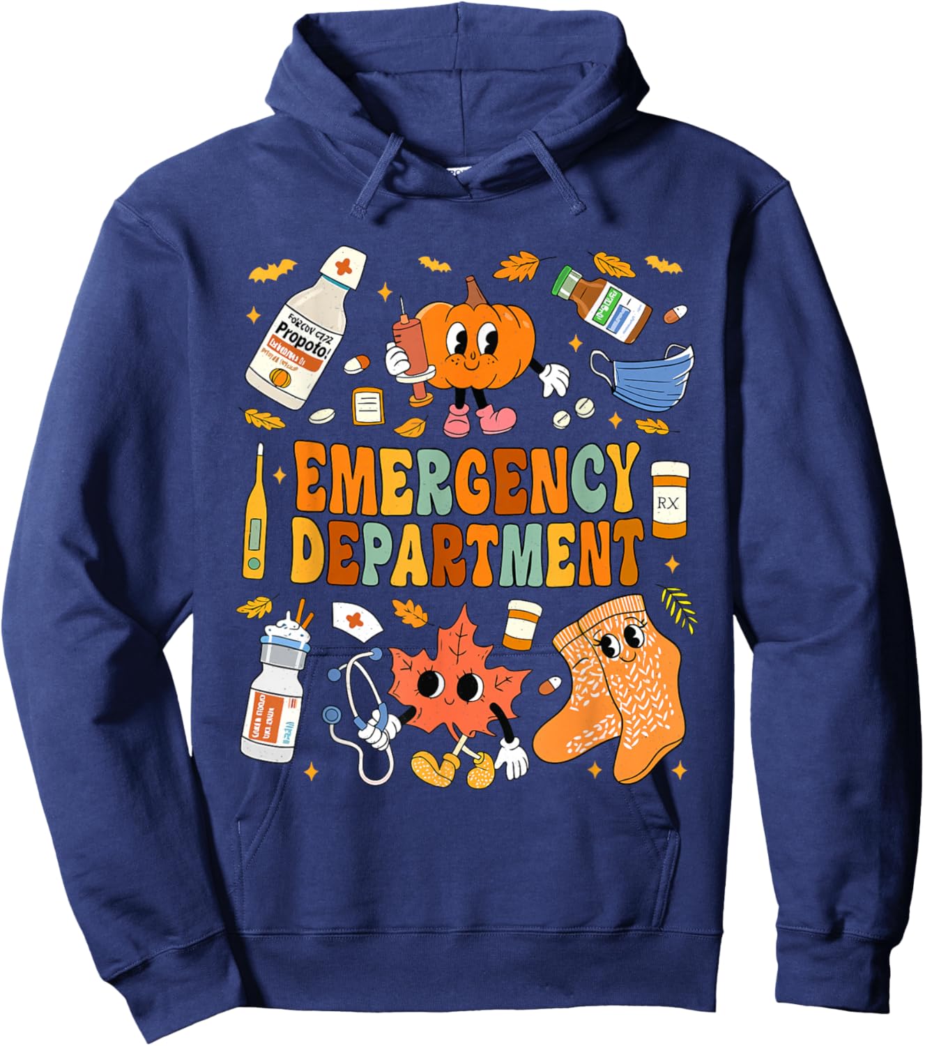 Emergency Department Fall Leaves Emergency Nurse Thankgiving Hoodie - Hoodie | Navy
