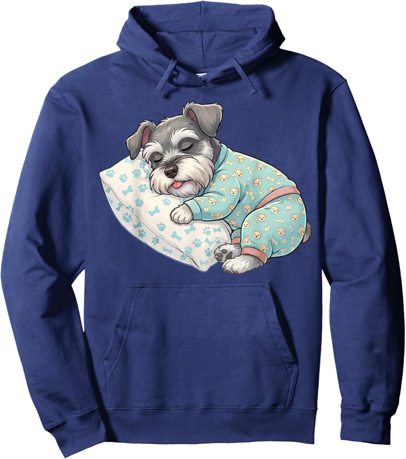 Cute Miniature Schnauzer Dog Sleeping in Pajamas Bedtime Art Hoodie - Hoodie | Navy