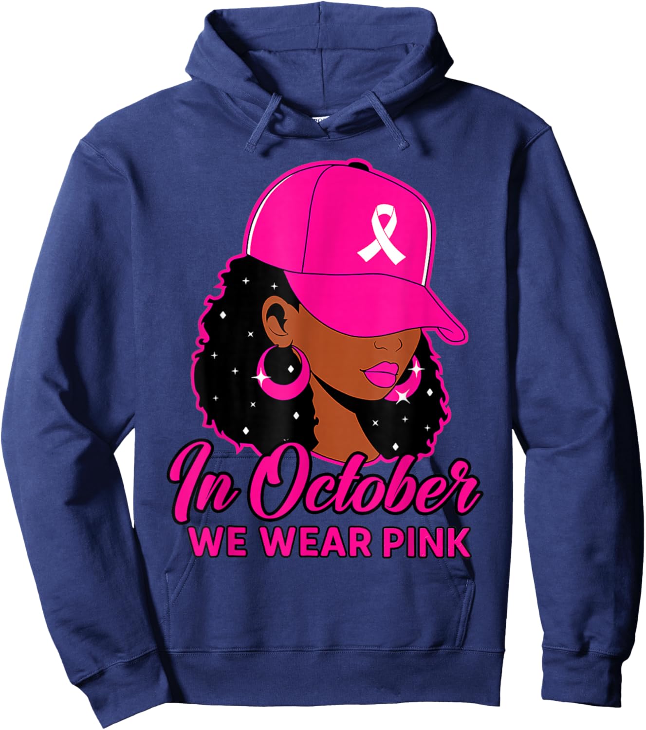 in October We Wear Pink Black Women Breast Cancer Awareness Hoodie - Hoodie | Navy