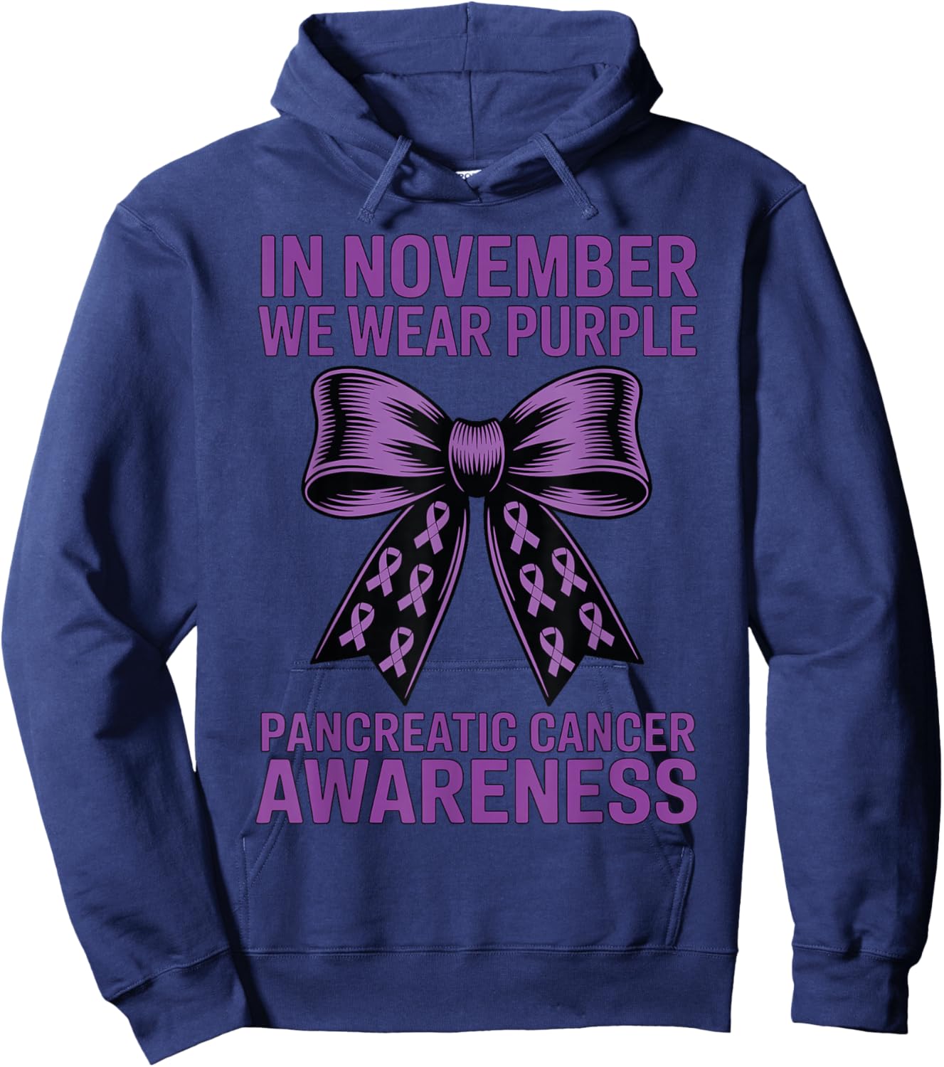 Pancreatic Cancer Coquette Bow in November We Wear Purple Hoodie - Hoodie | Navy