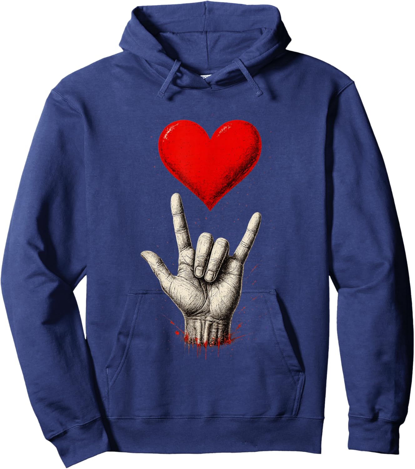 Valentines Day I Love You Hand Sign ASL Heart Women Kids Men Hoodie - Hoodie | Navy