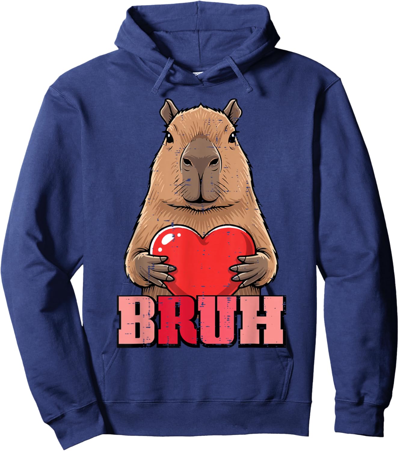 Valentines Day Capybara Heart Bruh Capy Meme Men Women Kids Hoodie - Hoodie | Navy