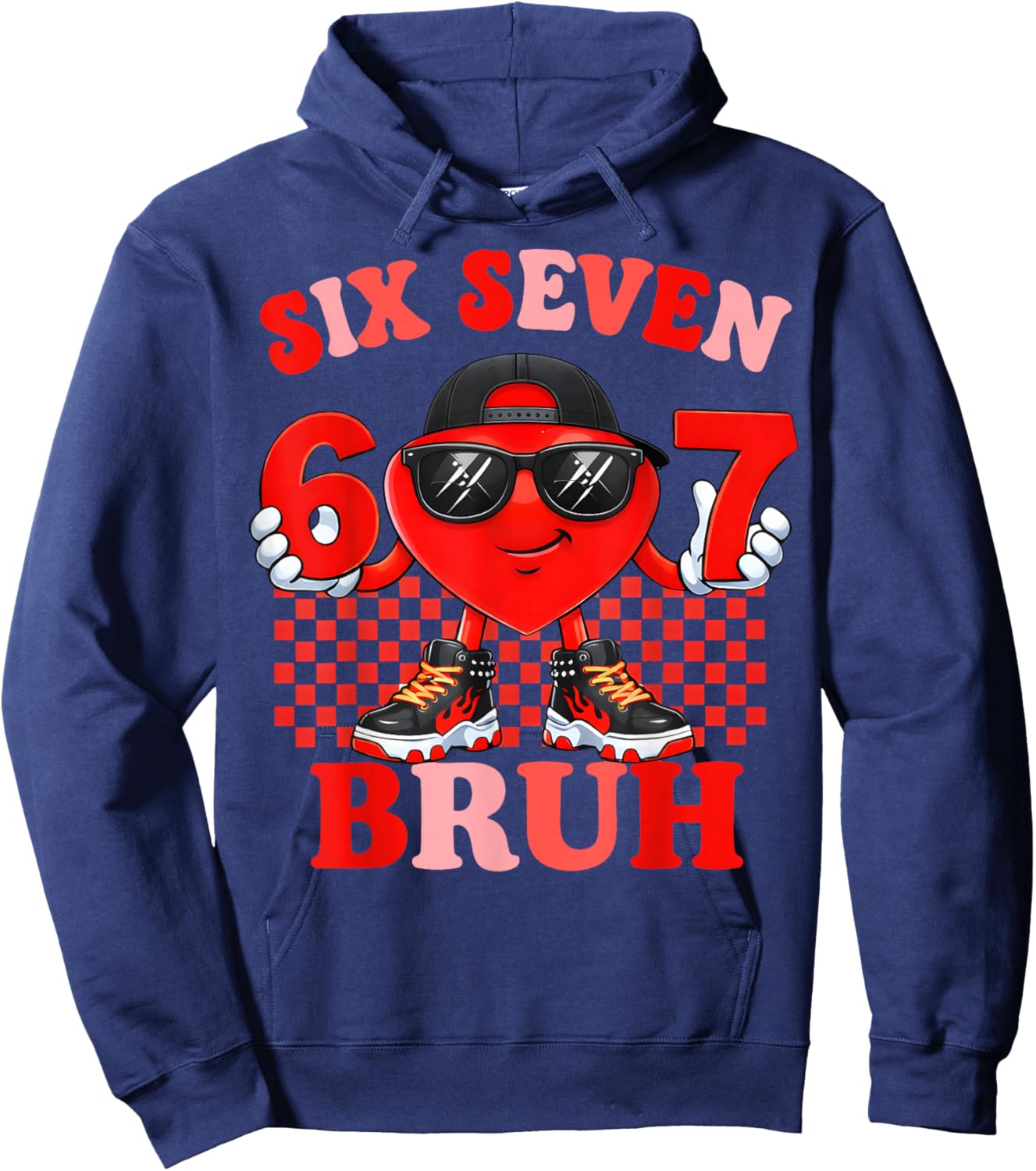Valentines Day Meme Six Seven 67 Bruh Heart Boys Men Gifts Hoodie - Hoodie | Navy