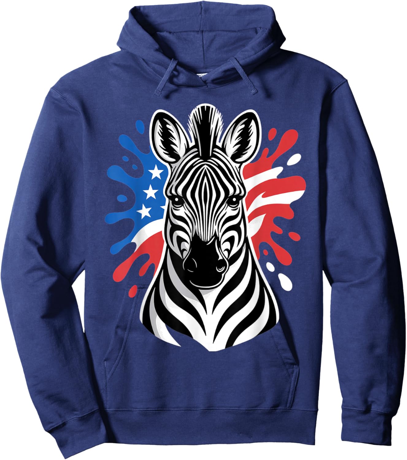 Patriotic Zebra Red White Blue American Flag Paint Splash Hoodie - Hoodie | Navy
