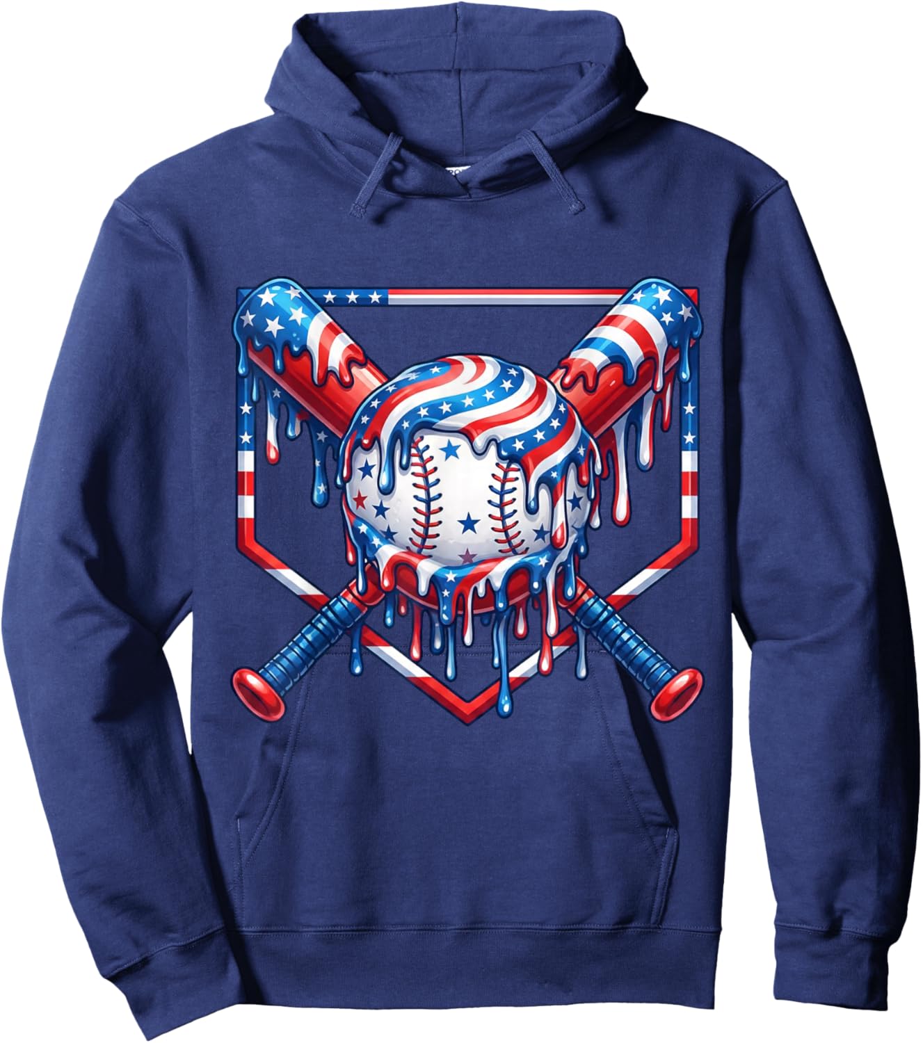 Baseball Drip American Flag for Boys Kids Youht 4th of July Hoodie - Hoodie | Navy