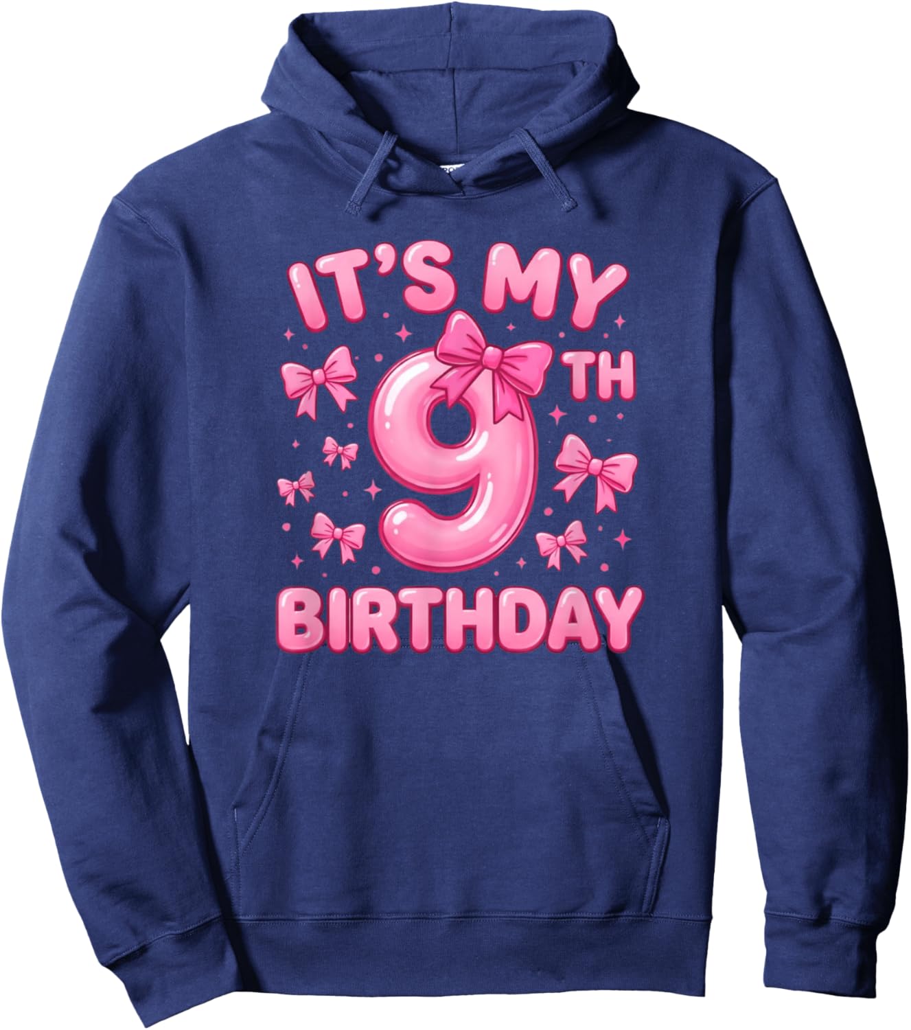 9th Birthday Girl Coquette Bow Pink Aesthetic Hoodie - Hoodie | Navy