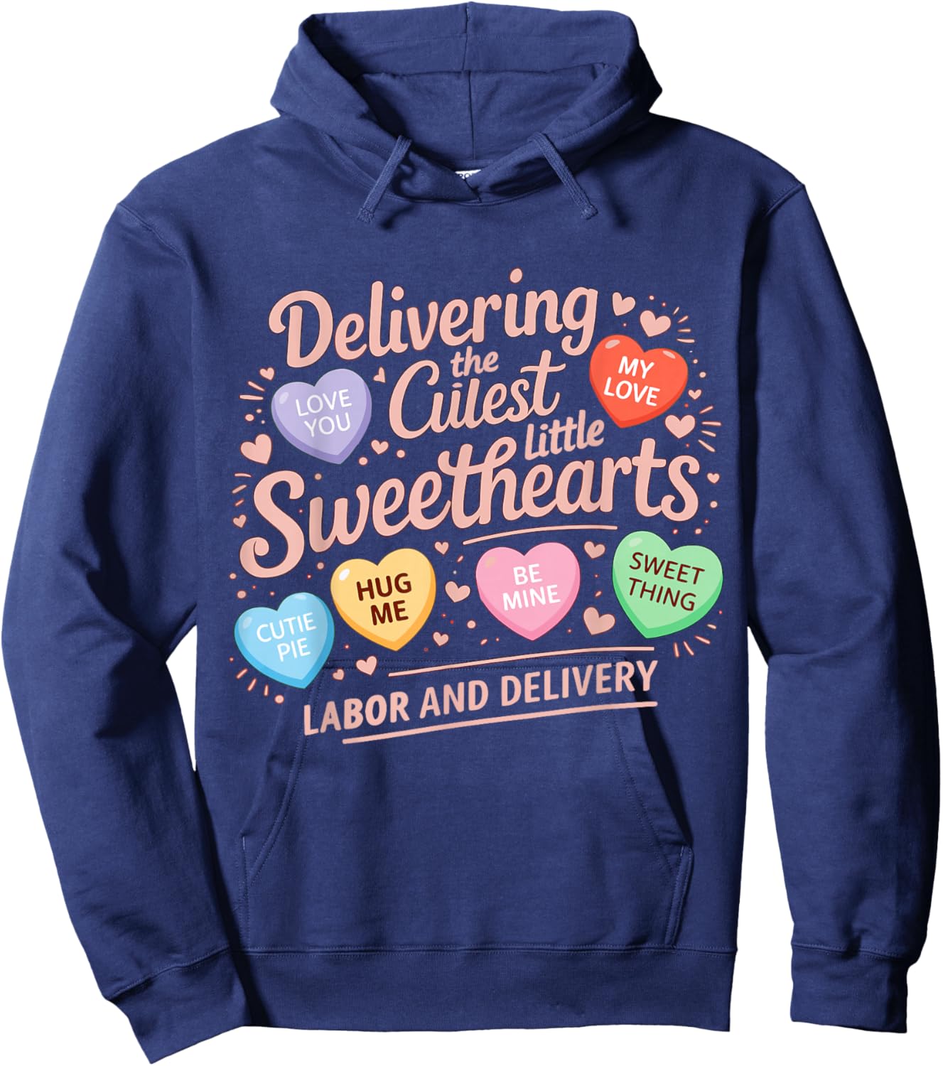Labor and Delivery Nurse Valentine's Day L&D Nurse Valentine Hoodie - Hoodie | Navy