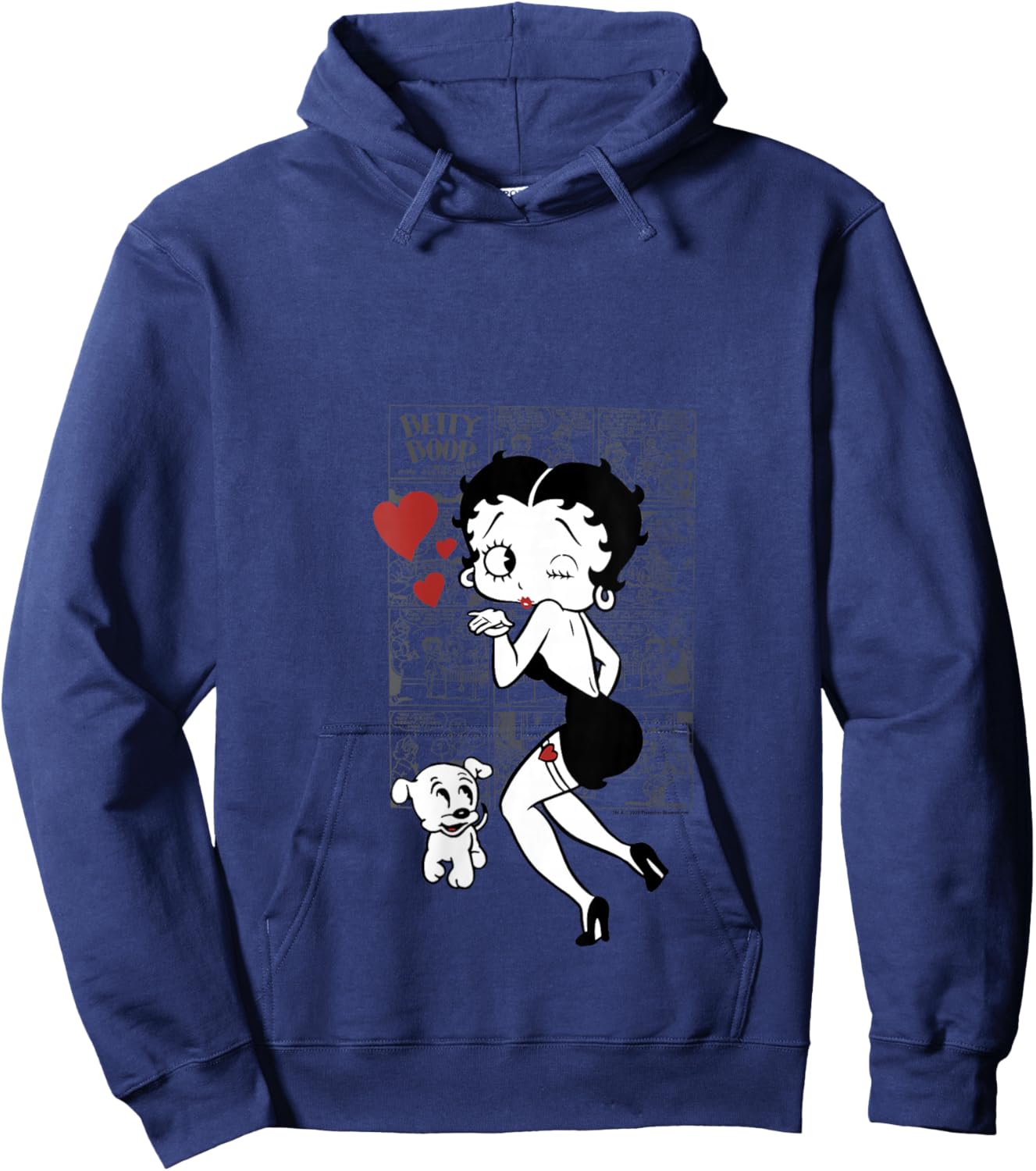 Women's Betty Boop Betty and Pudgy Comic Kiss Hearts V-Neck Hoodie - Hoodie | Navy