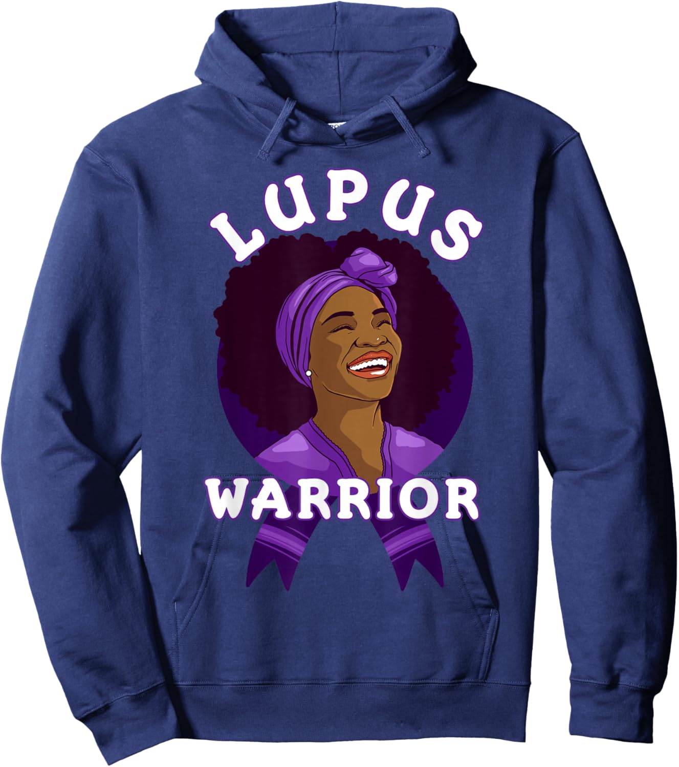 Lupus Warrior Afro Black Woman Wear Purple Ribbon Awareness Hoodie - Hoodie | Navy