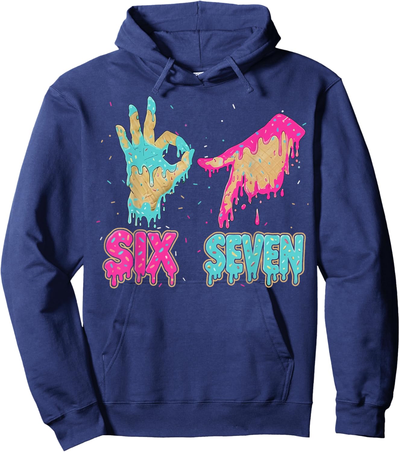 Funny Six Seven 67 Meme Ice Cream Drip Baseball for Boy Kids Hoodie - Hoodie | Navy