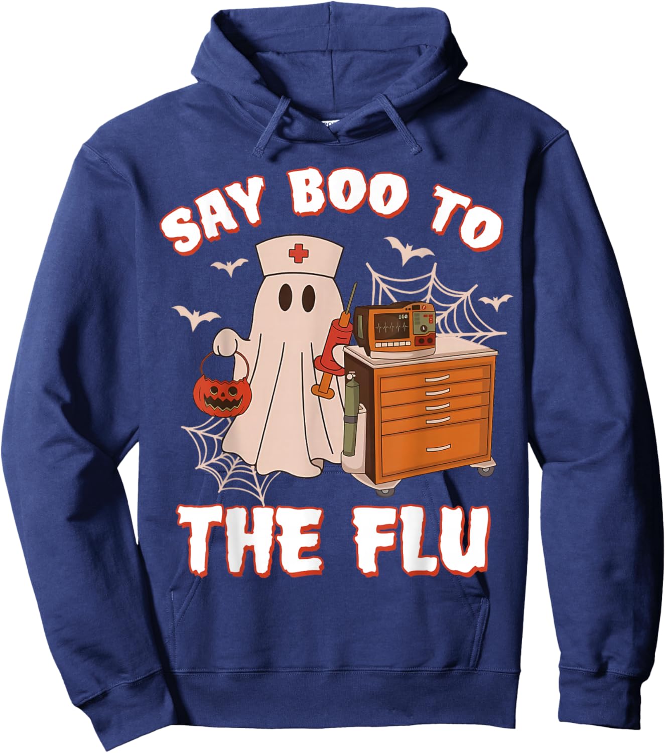 Retro Nurse Ghost Halloween-Vaccine Say Boo to The Flu Hoodie - Hoodie | Navy