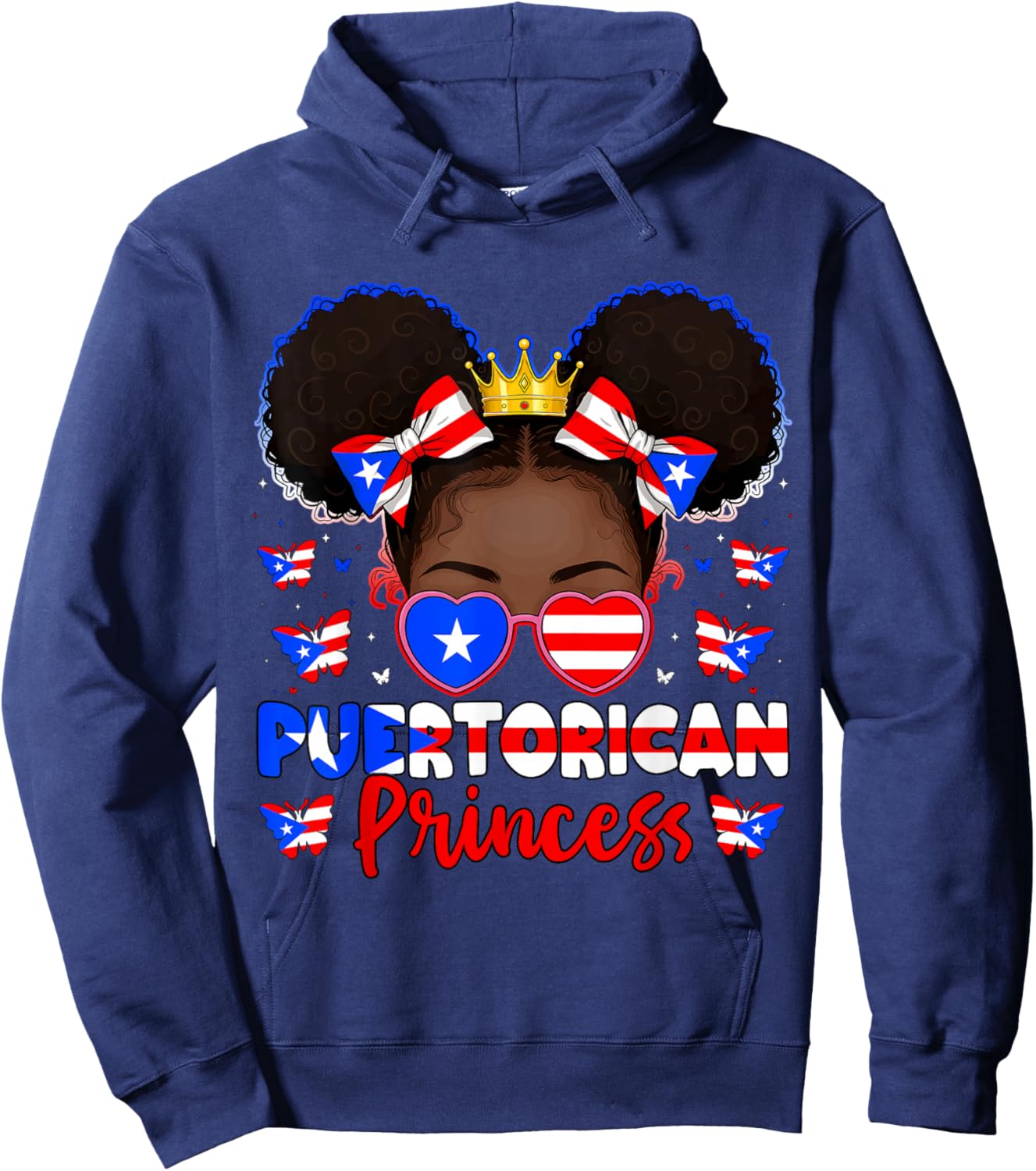 Puerto Rican Princess Boricua Puerto Rico Flag Kids Girls Hoodie - Hoodie | Navy