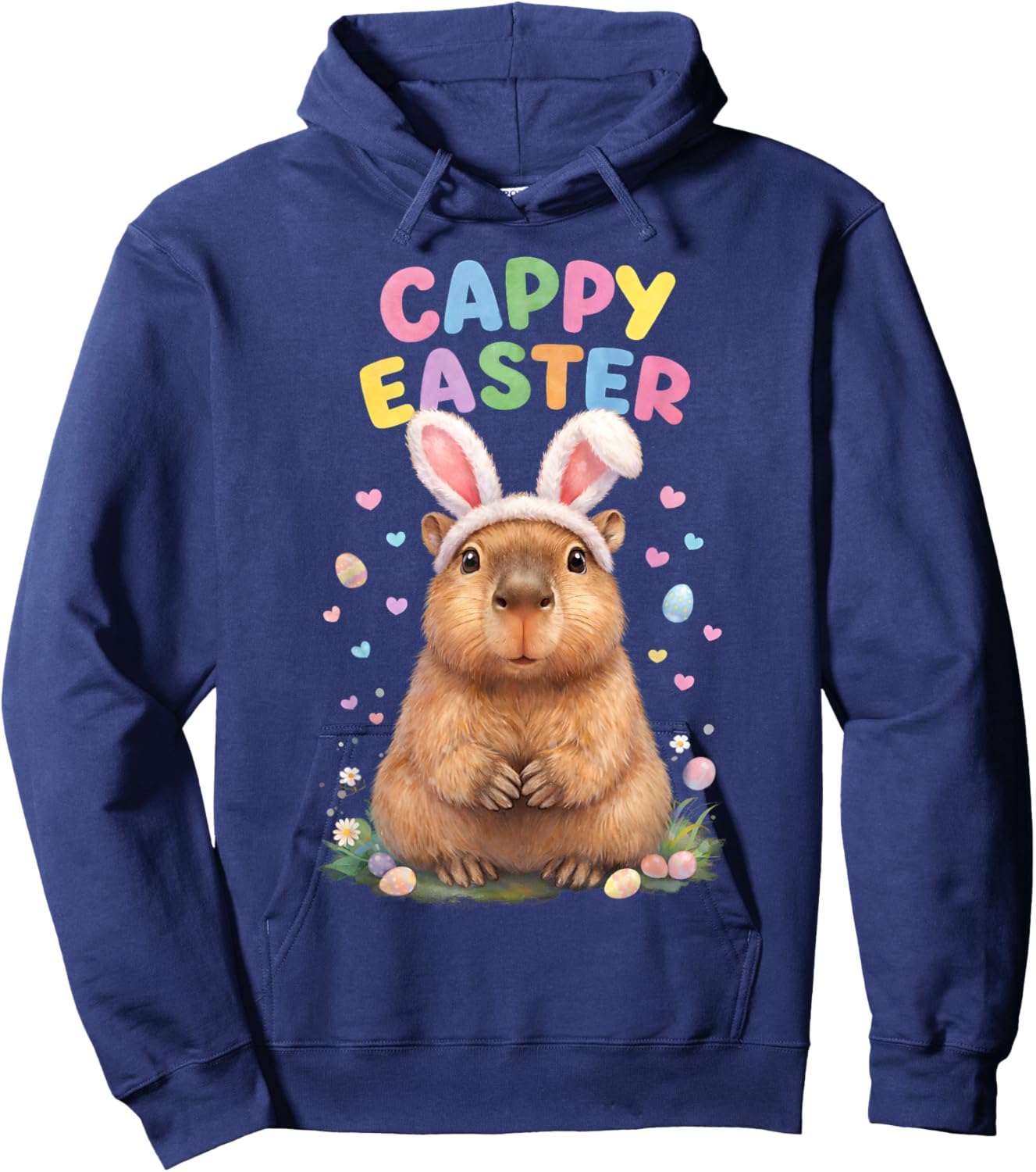 Funny Cappy Easter Capybara Easter Bunny Men Women Kids Hoodie - Hoodie | Navy