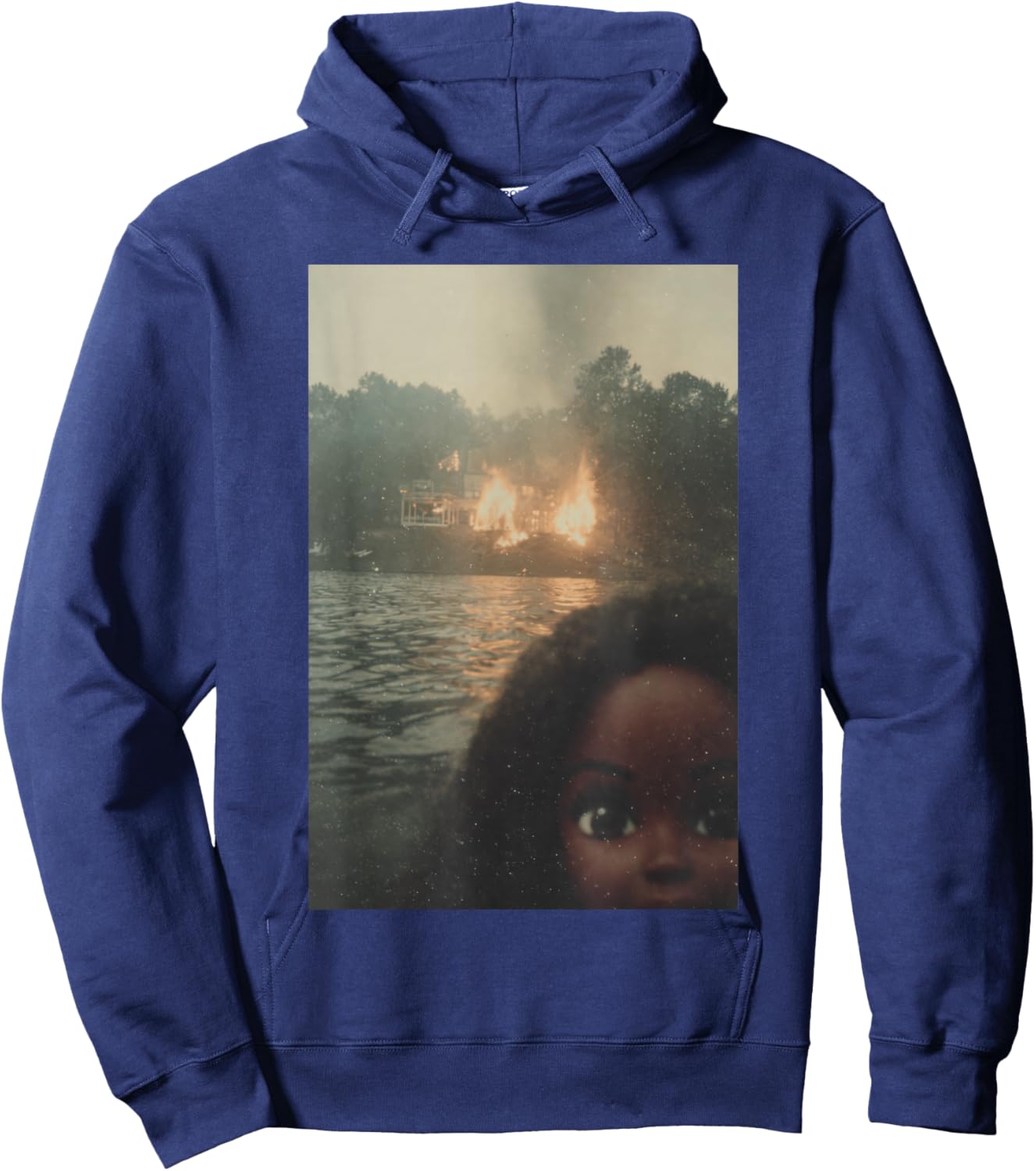 Funny Chaotic Disaster Black Doll Face Selfie Meme Unhinged Hoodie - Hoodie | Navy