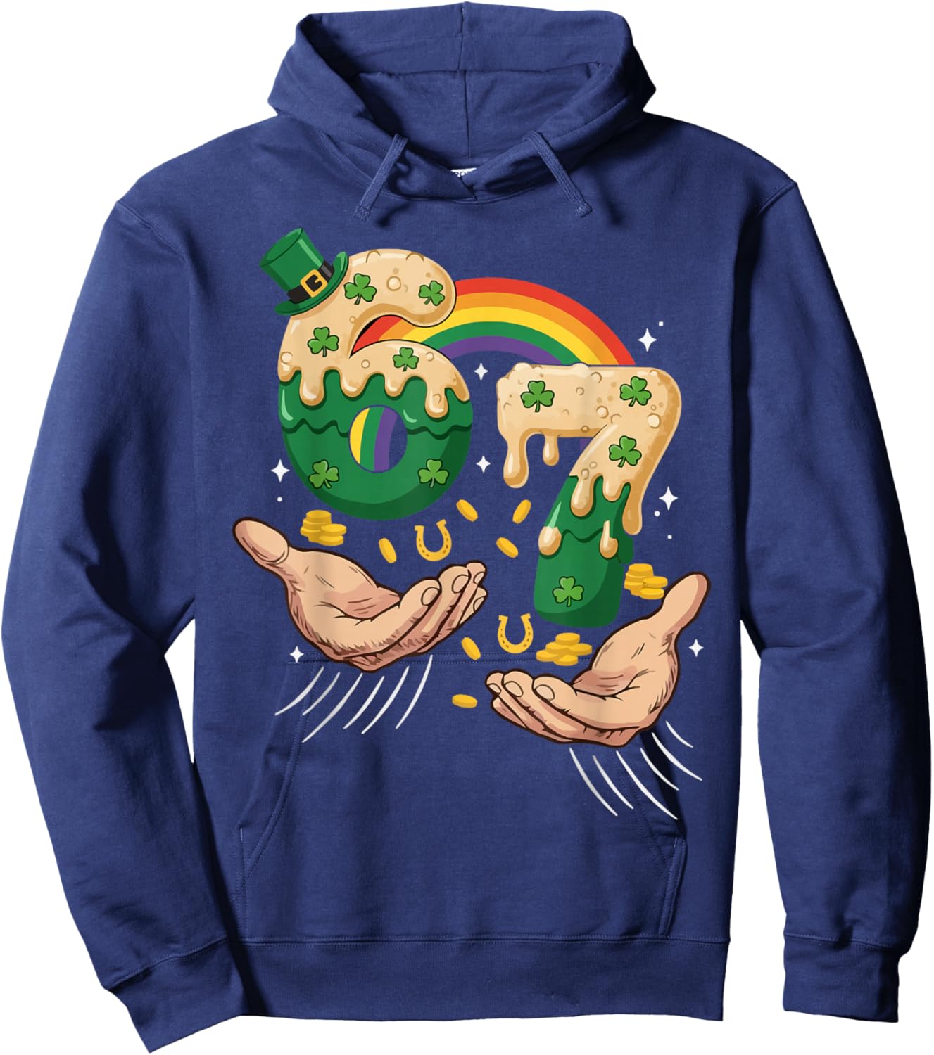 Funny 6 7 St Patricks Day Shamrock Lucky Six Seven Meme Kids Hoodie - Hoodie | Navy