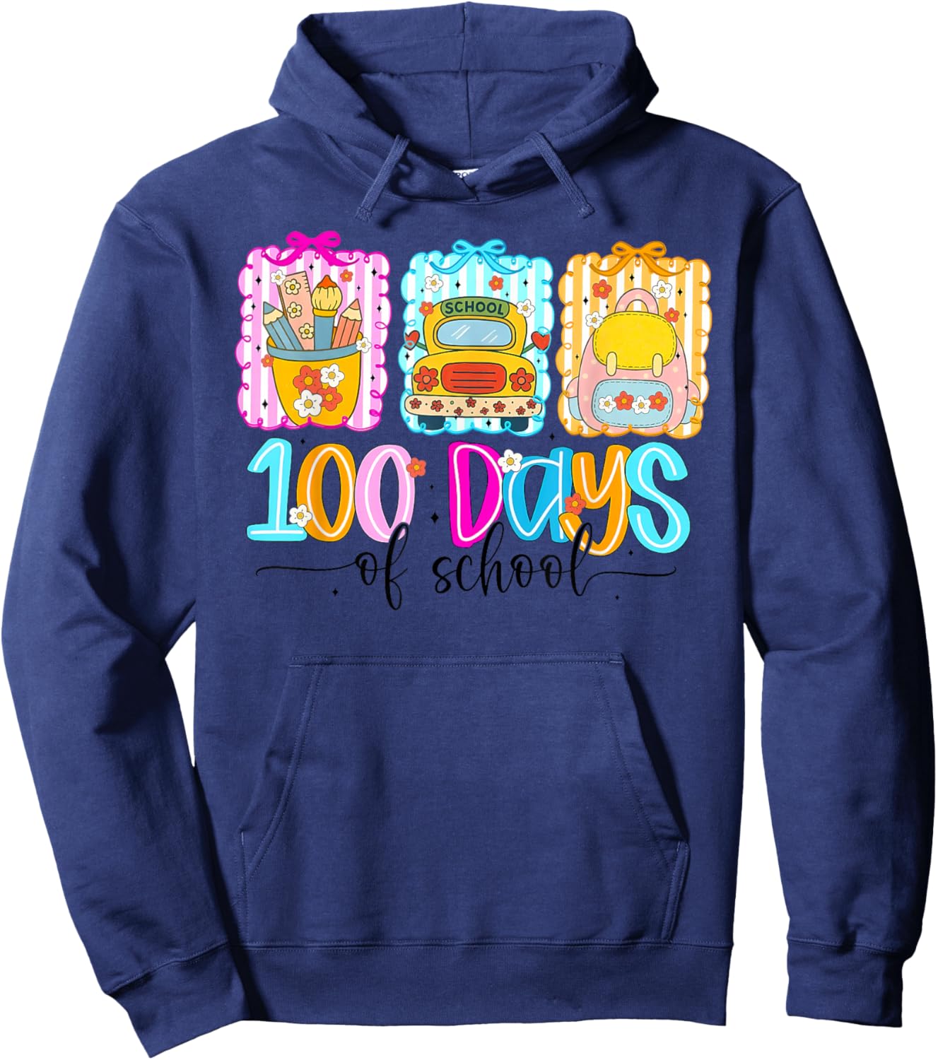 100th Day of School 100 Days Teacher Coquette Bow Girl Women Hoodie - Hoodie | Navy