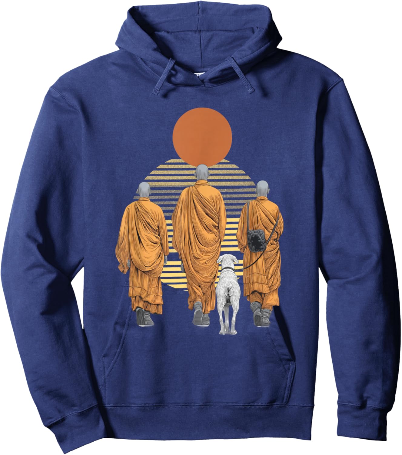 Three Monks and Aloka Dog Spiritual Zen Art Peaceful Hoodie - Hoodie | Navy