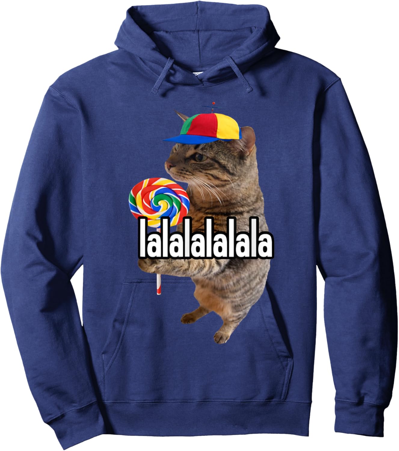 Lalalala Funny Silly Cat with Lollipop Meme Men Women Hoodie - Hoodie | Navy