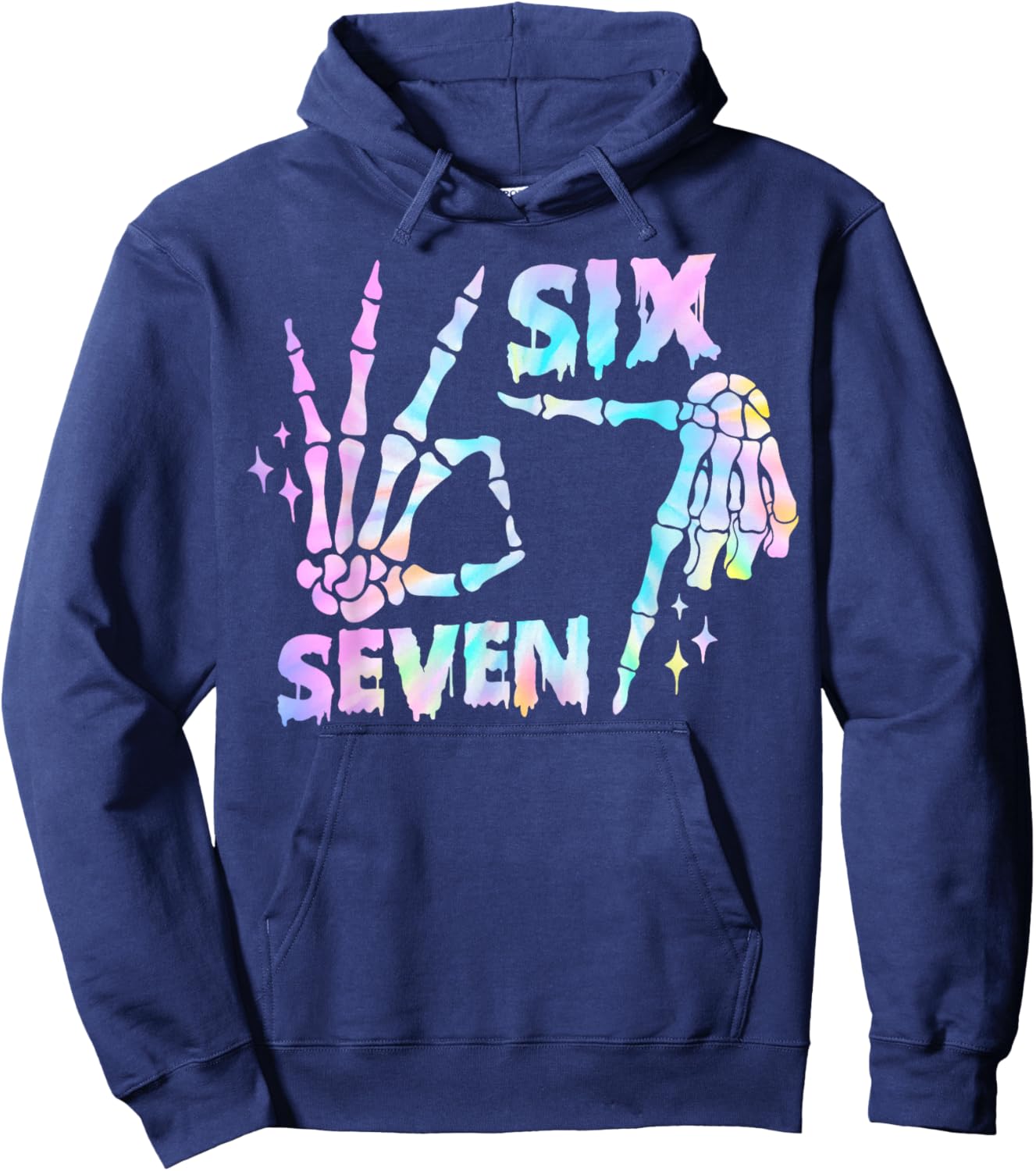 Six Seven 6 7 Meme Funny Skeleton Hands Sign Let's Get Sendy Hoodie - Hoodie | Navy