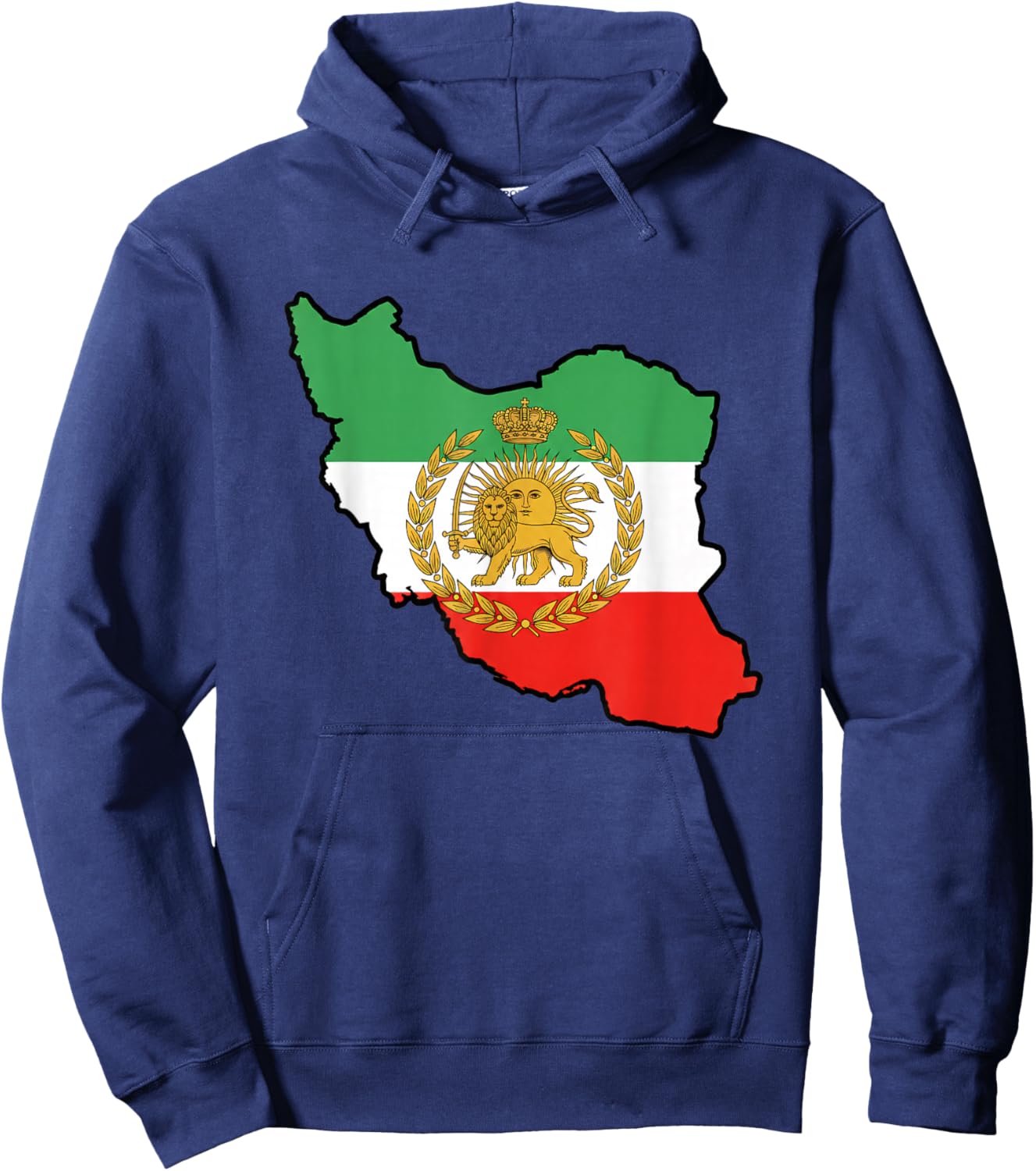 Iran Map with Lion and Sun Emblem Iranian Flag Heritage Hoodie - Hoodie | Navy