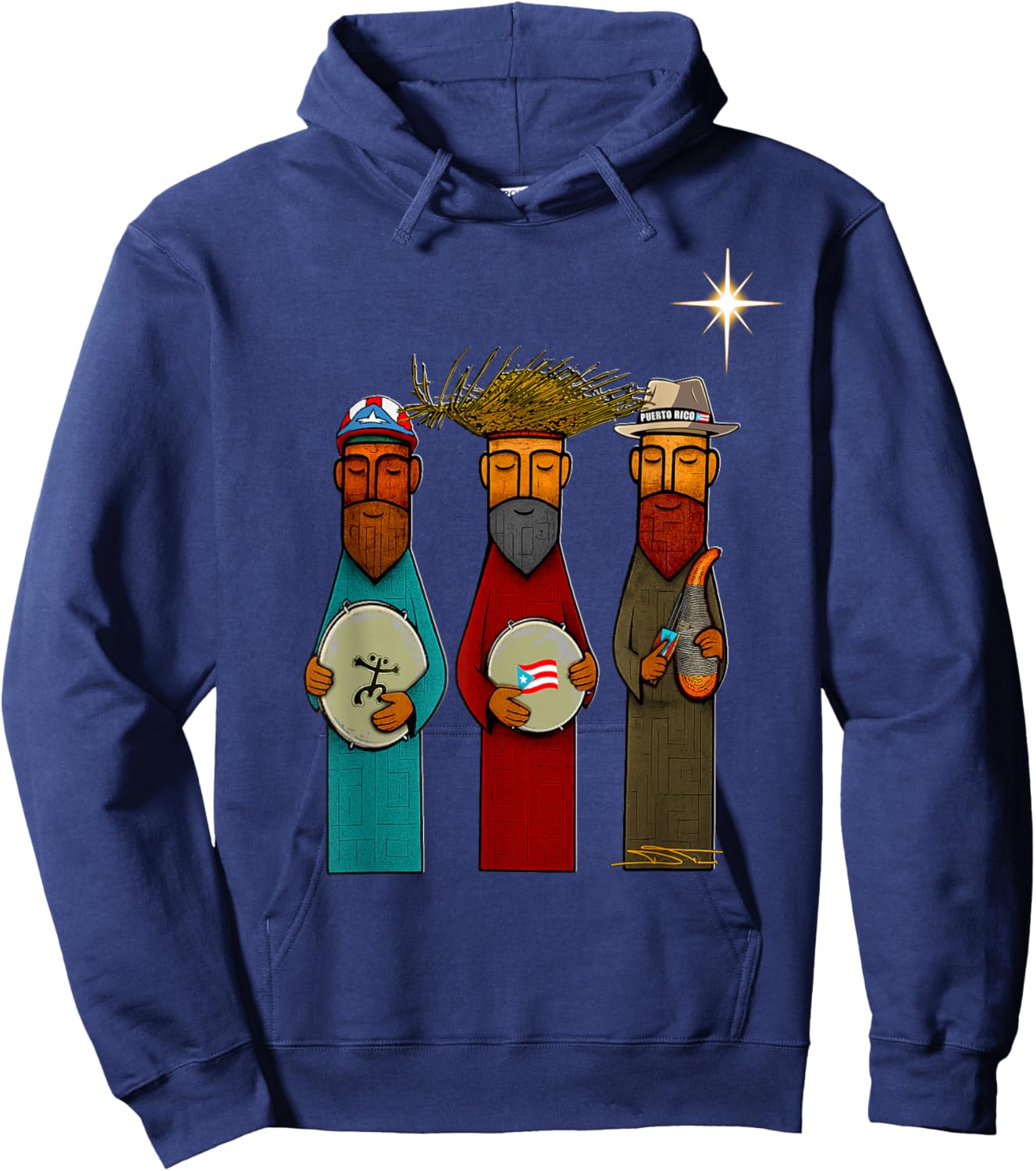 Puerto Rican Three Kings with Boricua Musical Spirit Hoodie - Hoodie | Navy