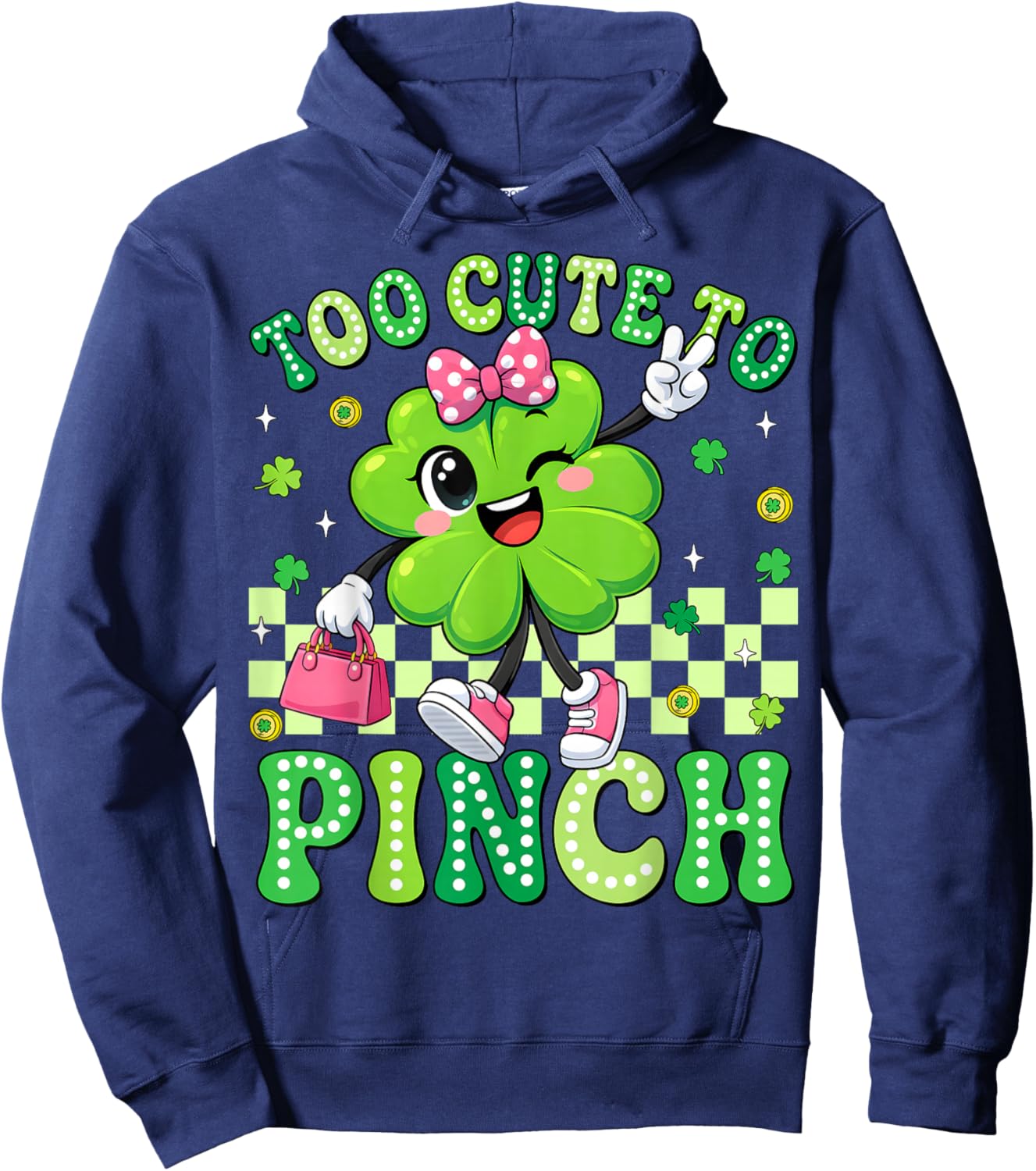 Too Cute to Pinch Shamrock St Patricks Day Toddler Girl Kids Hoodie - Hoodie | Navy