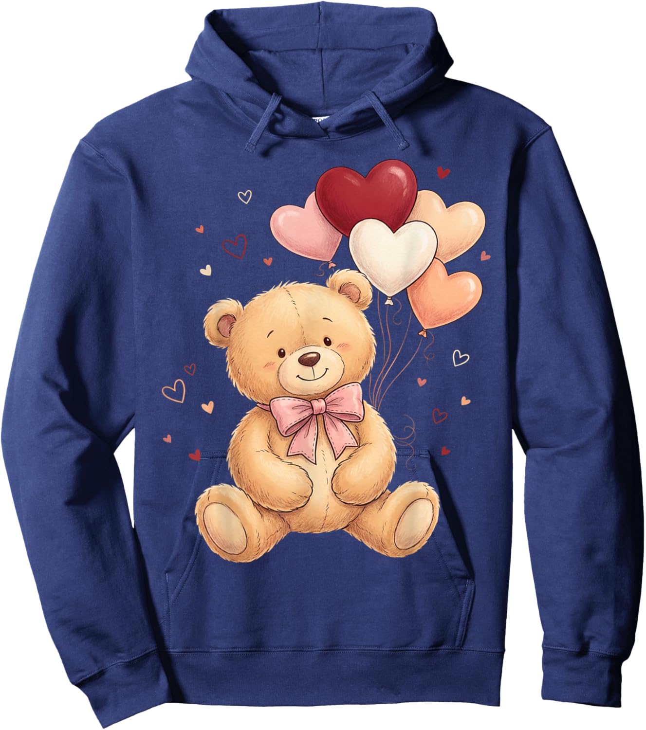 Cute Teddy Bear Women Valentines Day Shirt Girl Heart Hoodie - Hoodie | Navy