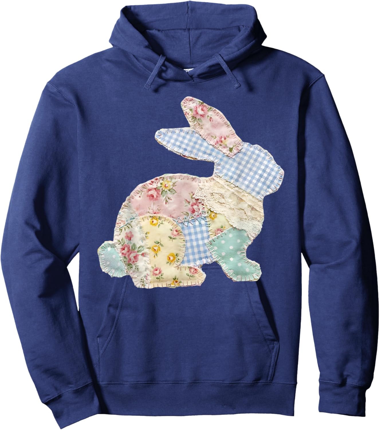 Funny Bunny Patchwork Rabbit Eggs Happy Easter Day Retro Hoodie - Hoodie | Navy