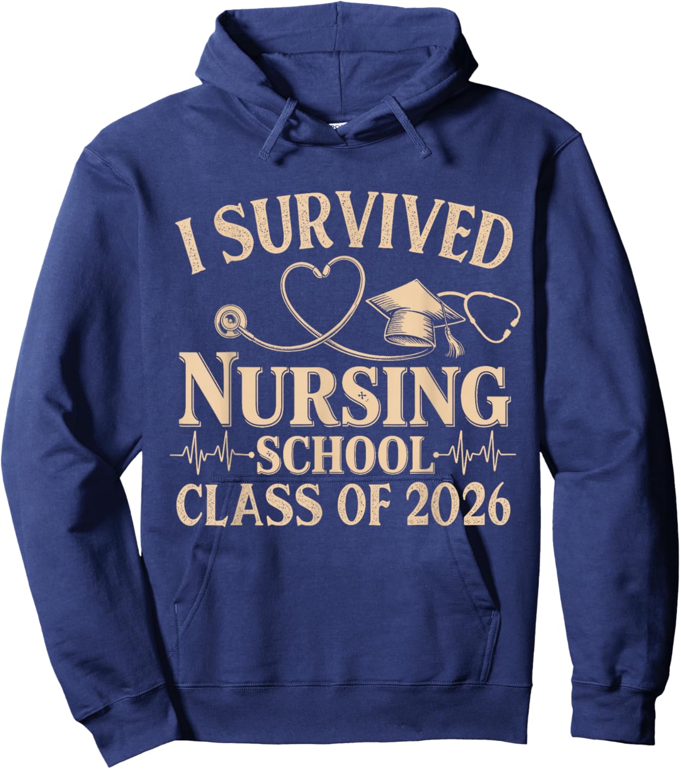 Vintage I Survived Nursing School Class of 2026 Nurse Grad Hoodie - Hoodie | Navy