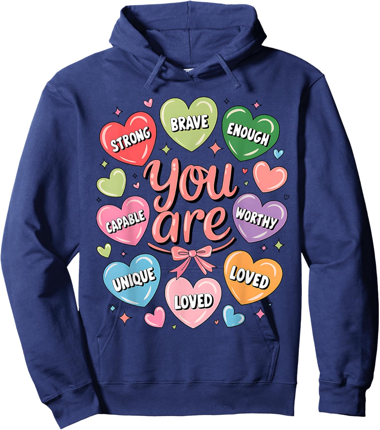 Positive Affirmations You are Strong Brave Worthy Loved Hoodie - Hoodie | Navy