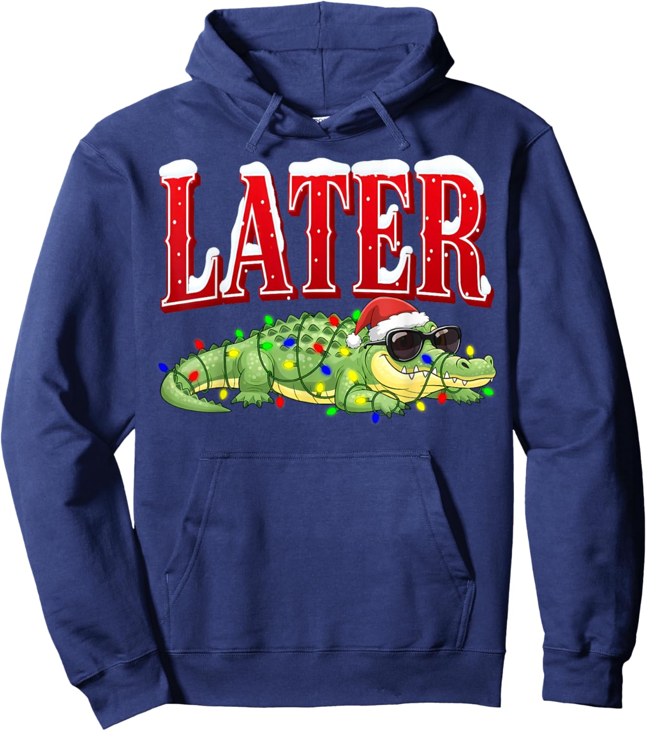 Funny Alligator Crocodile Pun Later Gator Christmas Lights Hoodie - Hoodie | Navy