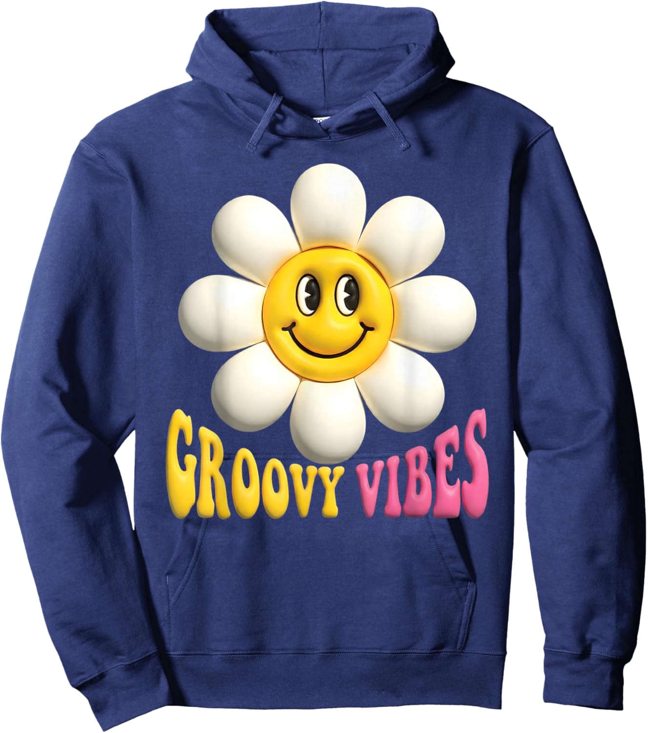 Groovy Vibes Happy Daisy Flower Retro Smile Positive Art Hoodie - Hoodie | Navy