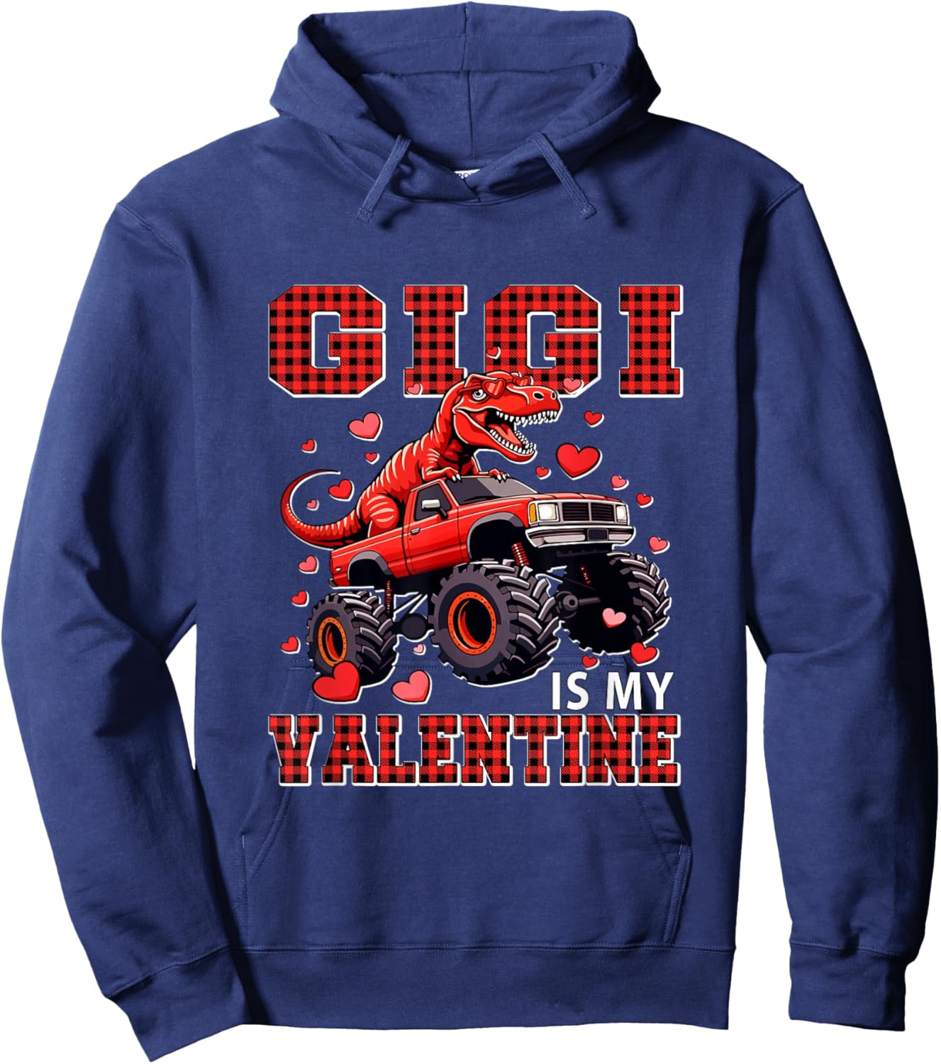 Gigi is My Valentine T-Rex Sunglasses On Monster Truck Hoodie - Hoodie | Navy