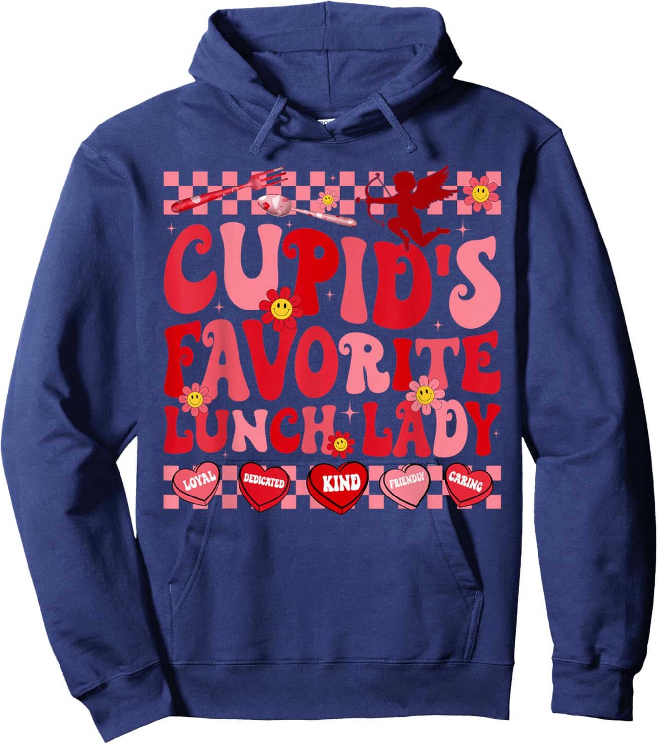 Cupid's Favorite Lunch Lady Hearts Happy Valentines Hoodie - Hoodie | Navy