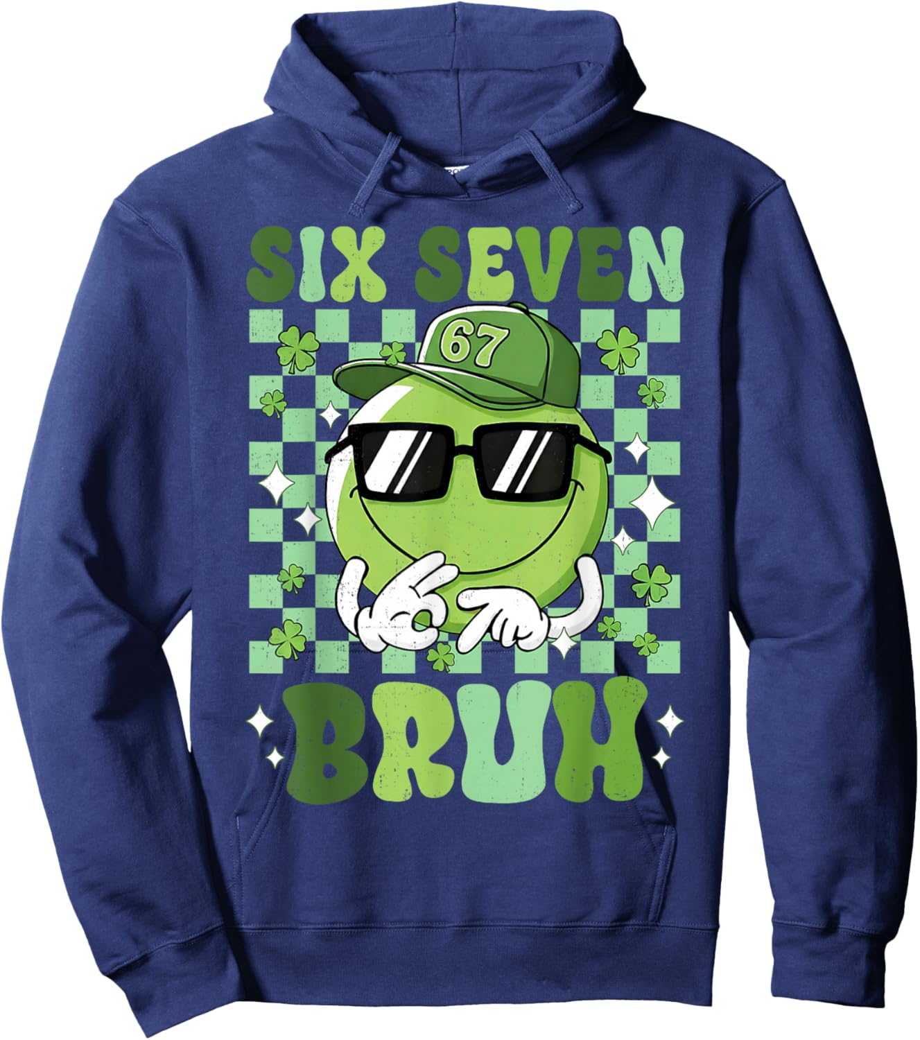 Six Seven Bruh Smile Face 67 St Patricks Day Men Women Kids Hoodie - Hoodie | Navy