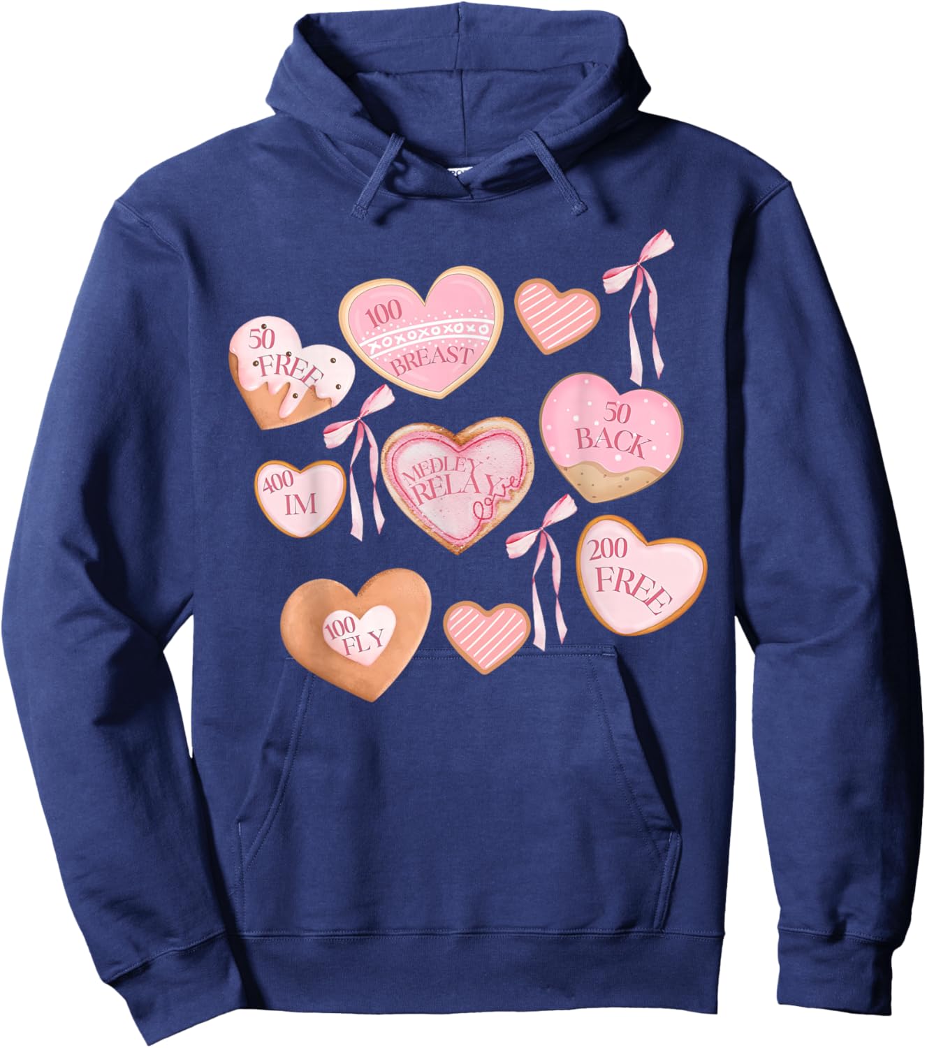 Cookie Valentines Bow Swimmer Swim Mom Coach Sports Game Day Hoodie - Hoodie | Navy