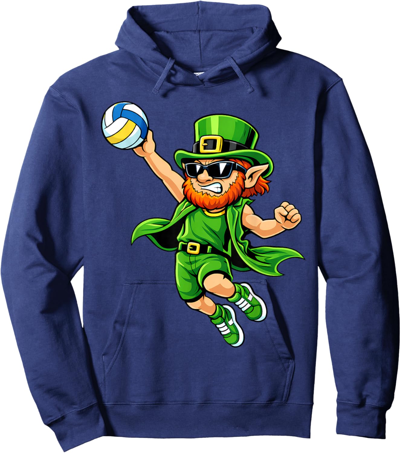 Volleyball St Patricks Day Boys Kids Sport Green Leprechaun Hoodie - Hoodie | Navy