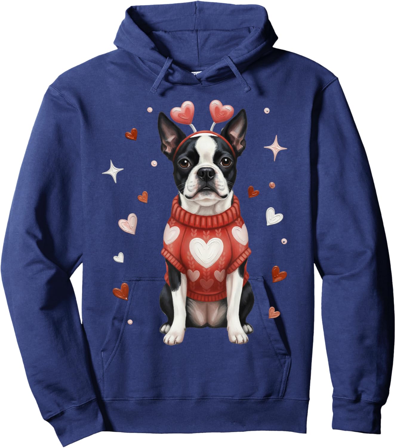 Cute Boston Terrier Valentine Heart Valentines Day Hoodie - Hoodie | Navy