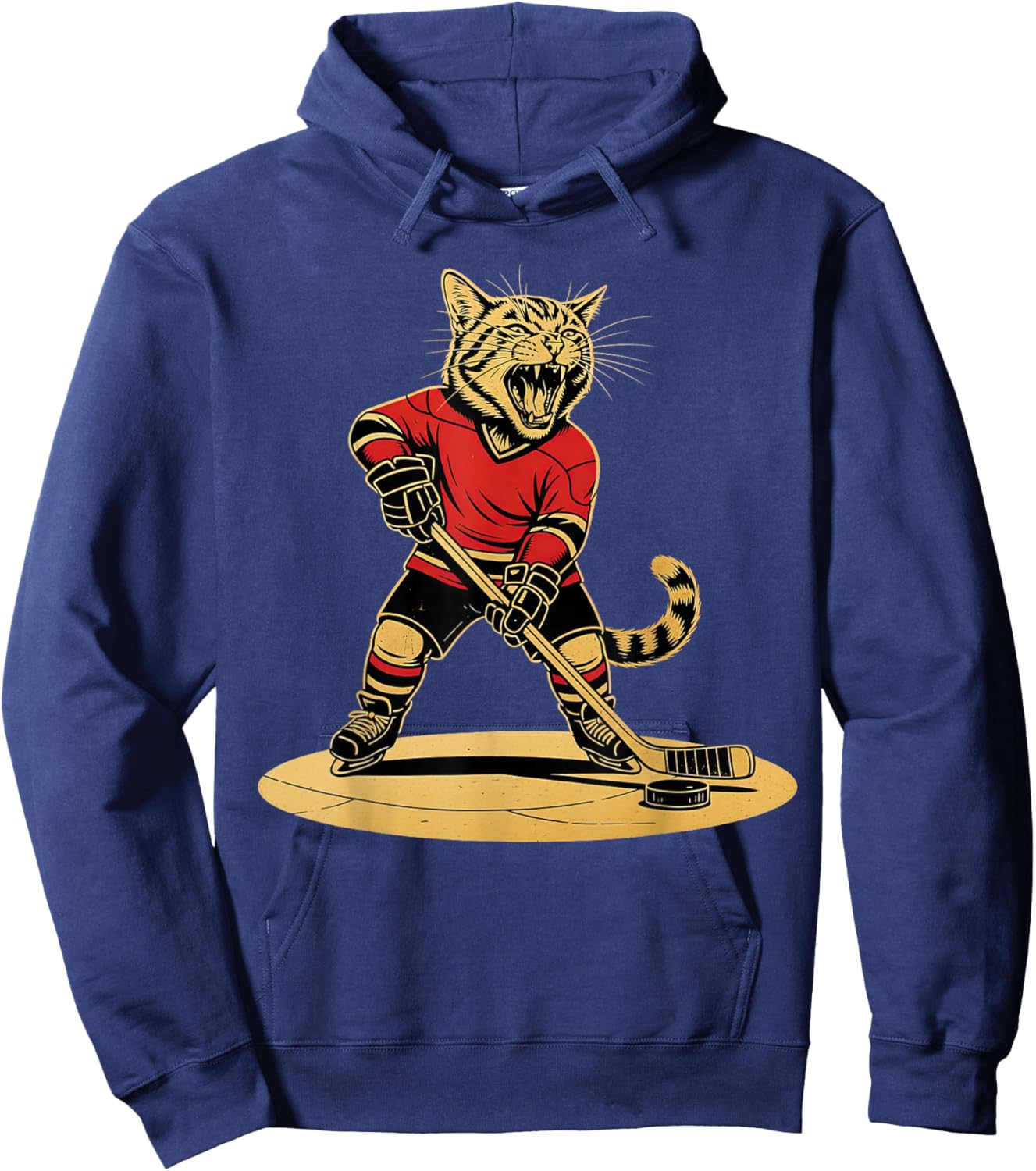 Funny Ice Hockey Cat Playing Ice Hockey Hoodie - Hoodie | Navy