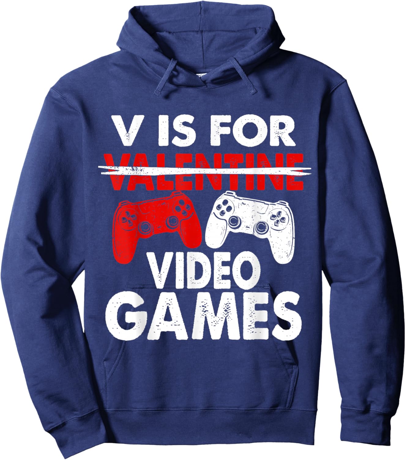 V is for Video Games Valentines Gamer Boy Men Kids Hoodie - Hoodie | Navy