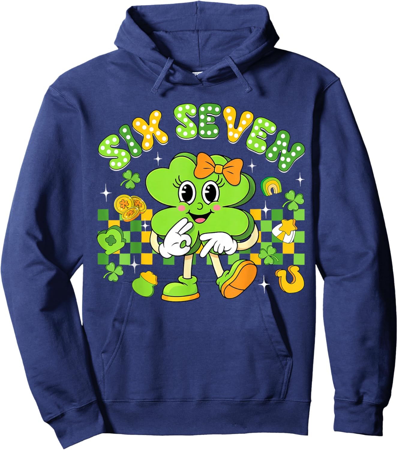 Funny Meme 6 7 St Patricks Day Six Seven Shamrock Girls Kids Hoodie - Hoodie | Navy