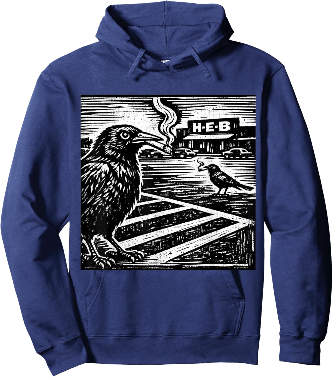 Funny Smoking Grackle Bird Texas Satire Weird Animal Art Hoodie - Hoodie | Navy
