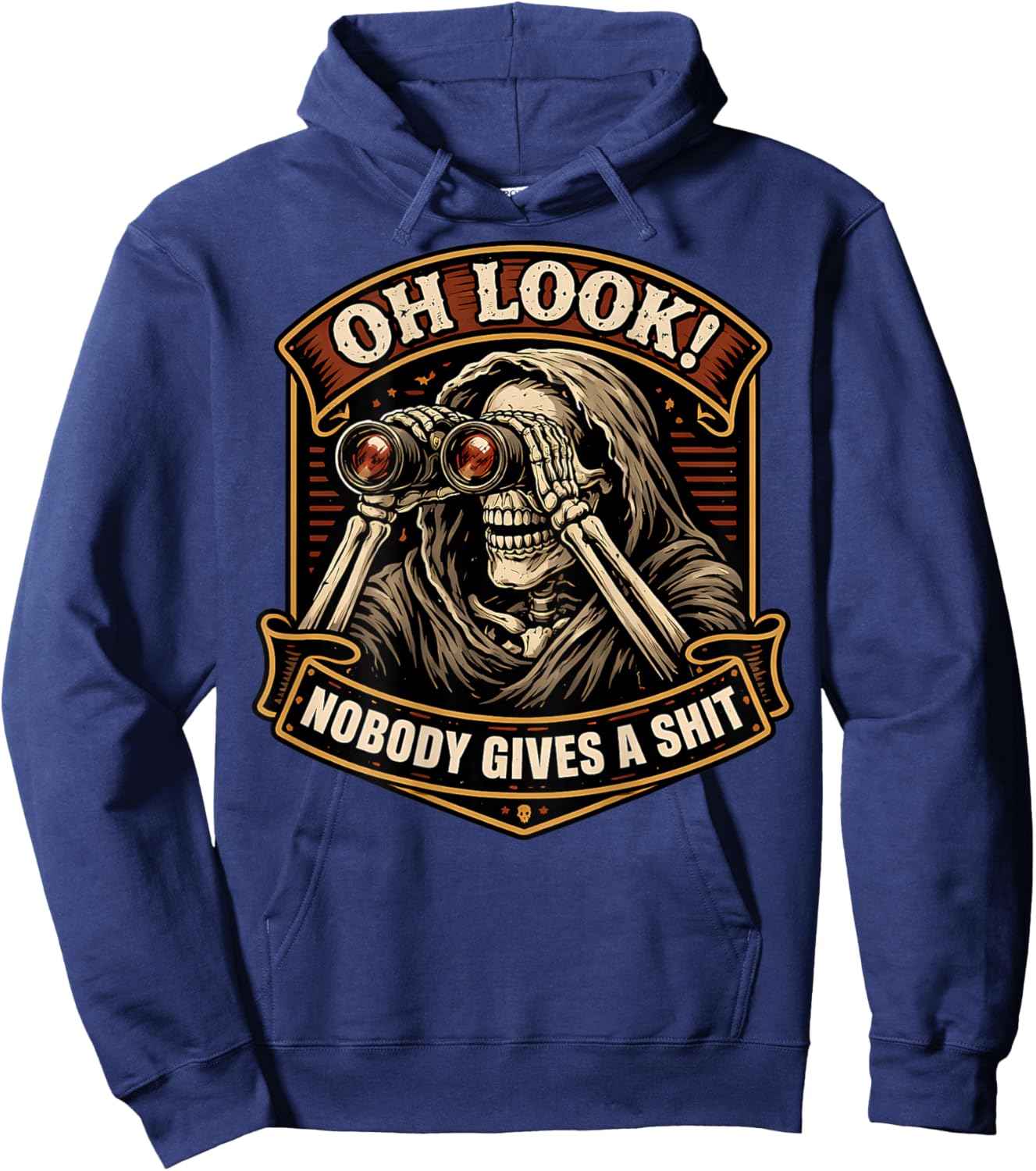 Oh Look! Nobody Gives A Shit Funny Skeleton Binoculars Joke Hoodie - Hoodie | Navy