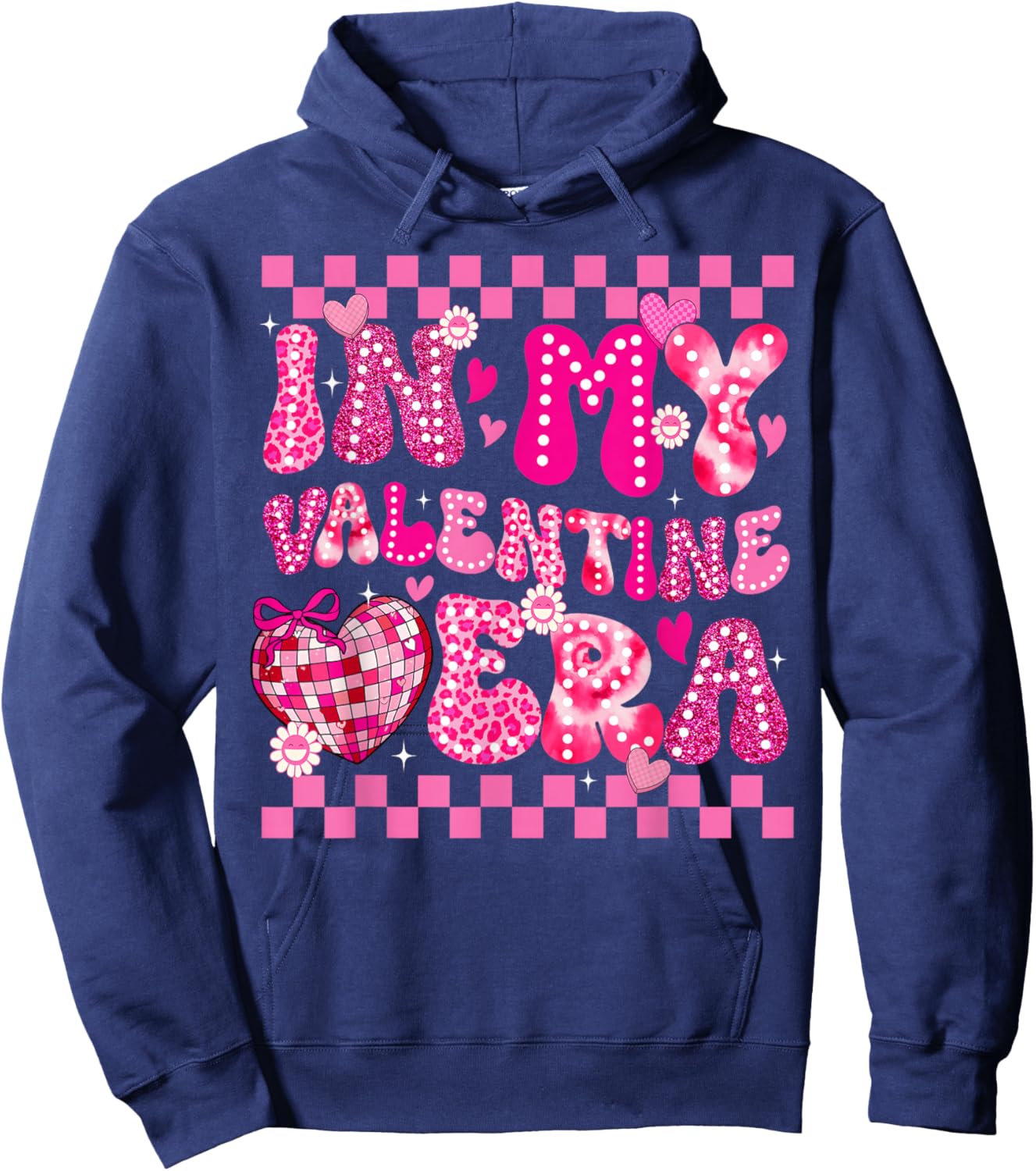 in My Valentine Era Disco Heart Girl Women Coquette Bow Hoodie - Hoodie | Navy