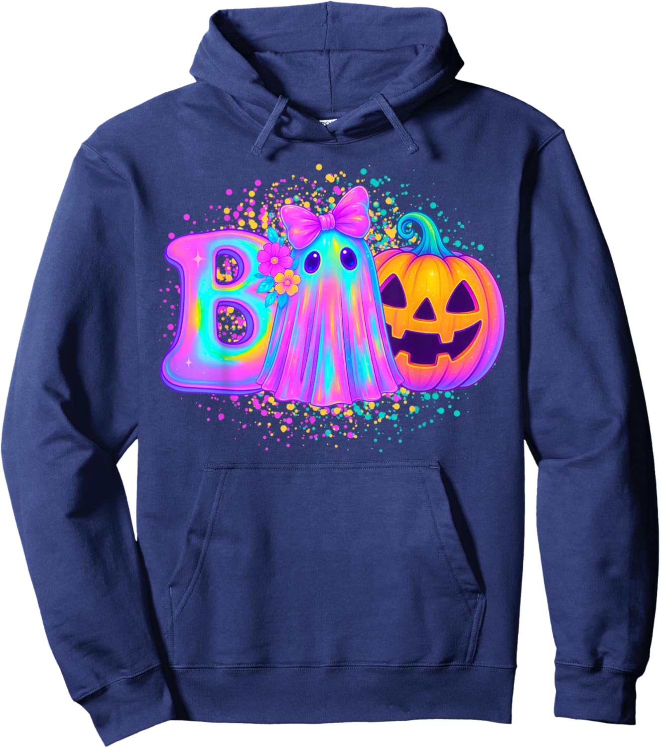 Cute Floral Ghost Coquette Bow Halloween and Girls Hoodie - Hoodie | Navy