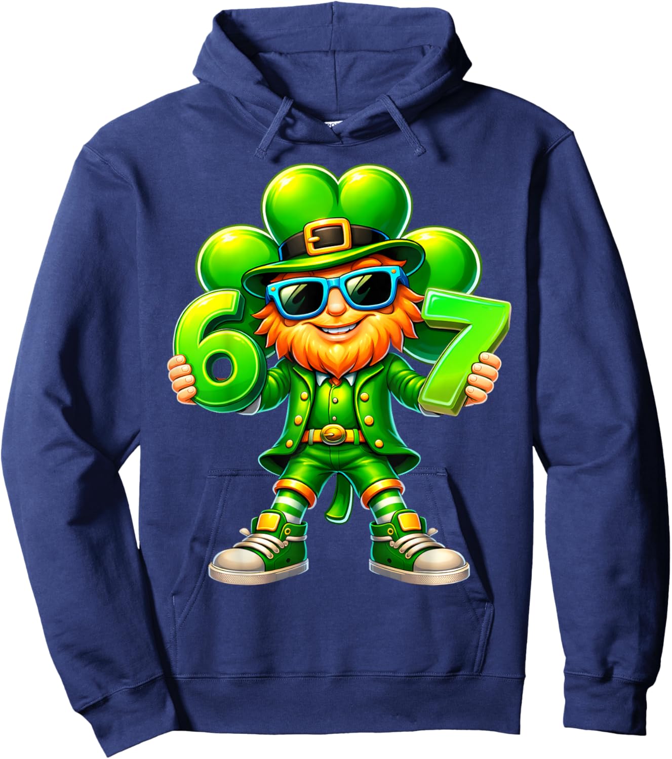 Six Seven 6 7 Meme St Patricks Day Leprechaun Shamrock Hoodie - Hoodie | Navy