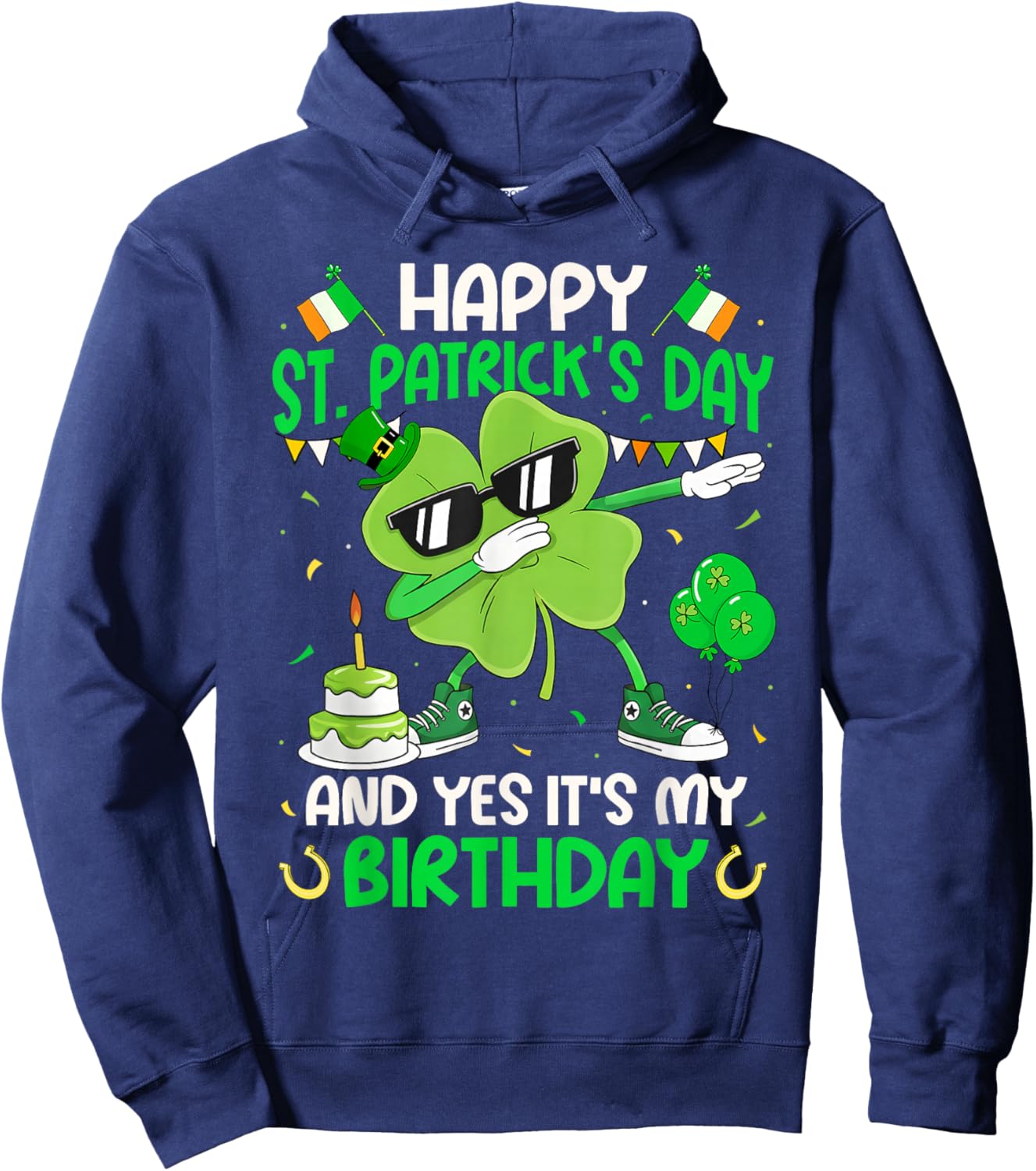 Happy St. Patrick's Day Birthday Dabbing Shamrock Boy Girl Hoodie - Hoodie | Navy