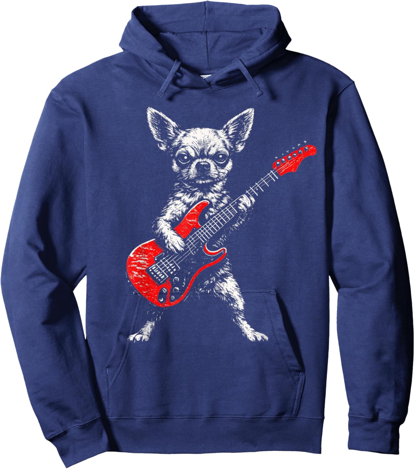 Vintage Chihuahua Rock Funny Dog Playing Guitar Dog Dad Mom Hoodie - Hoodie | Navy