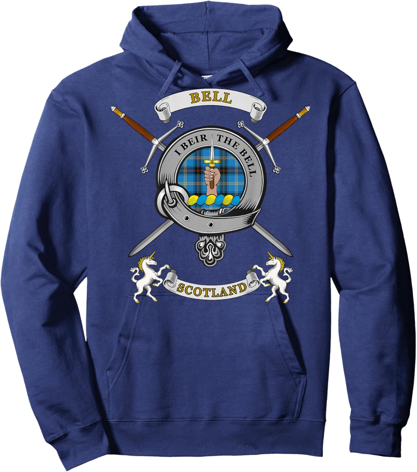 Bell Scottish Clan Badge Tartan & Swords (Back) Hoodie - Hoodie | Navy